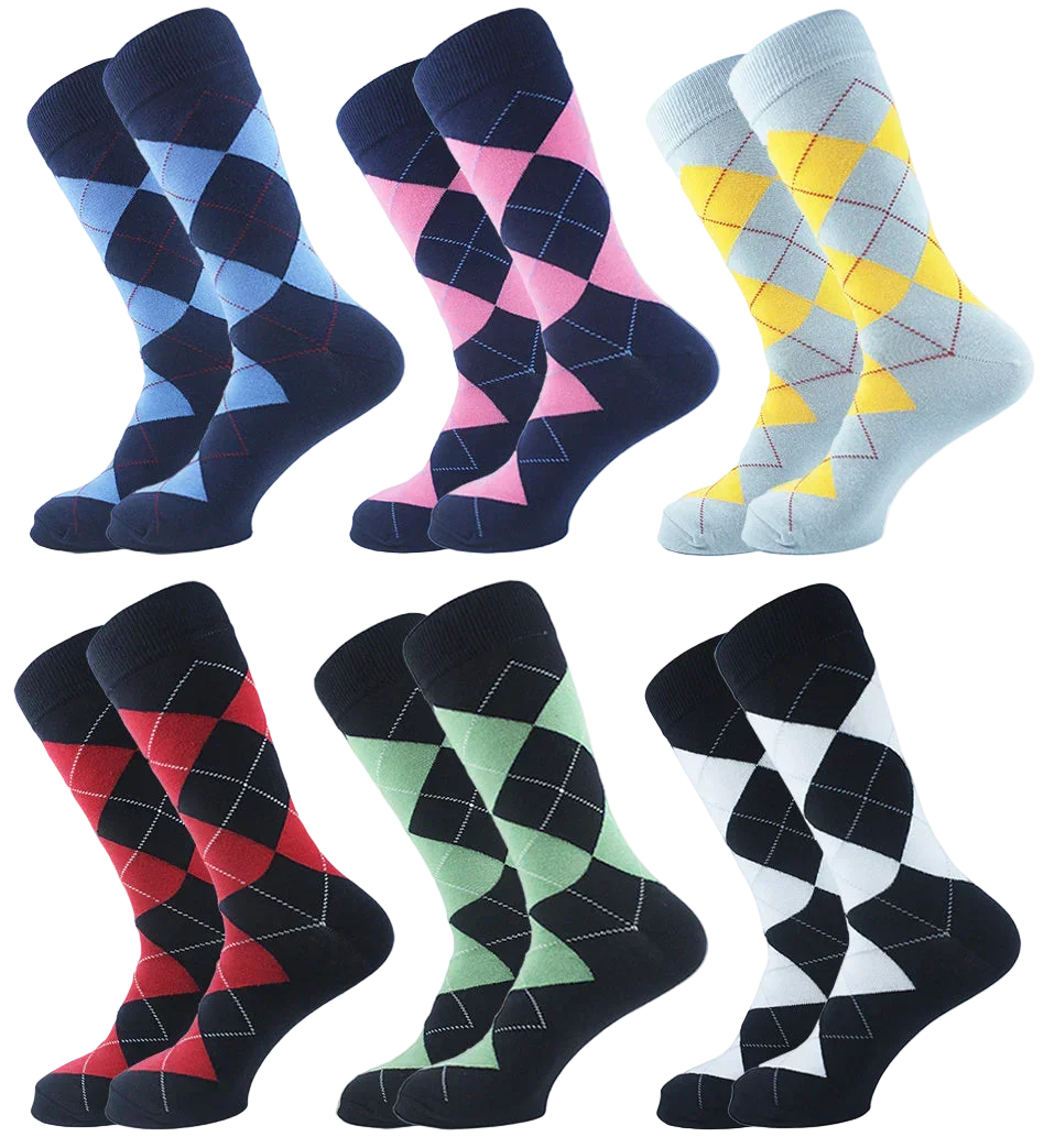 Men Set Of 6 Classic Argyle Socks Multicolour - Sam Socks - Babazzaro