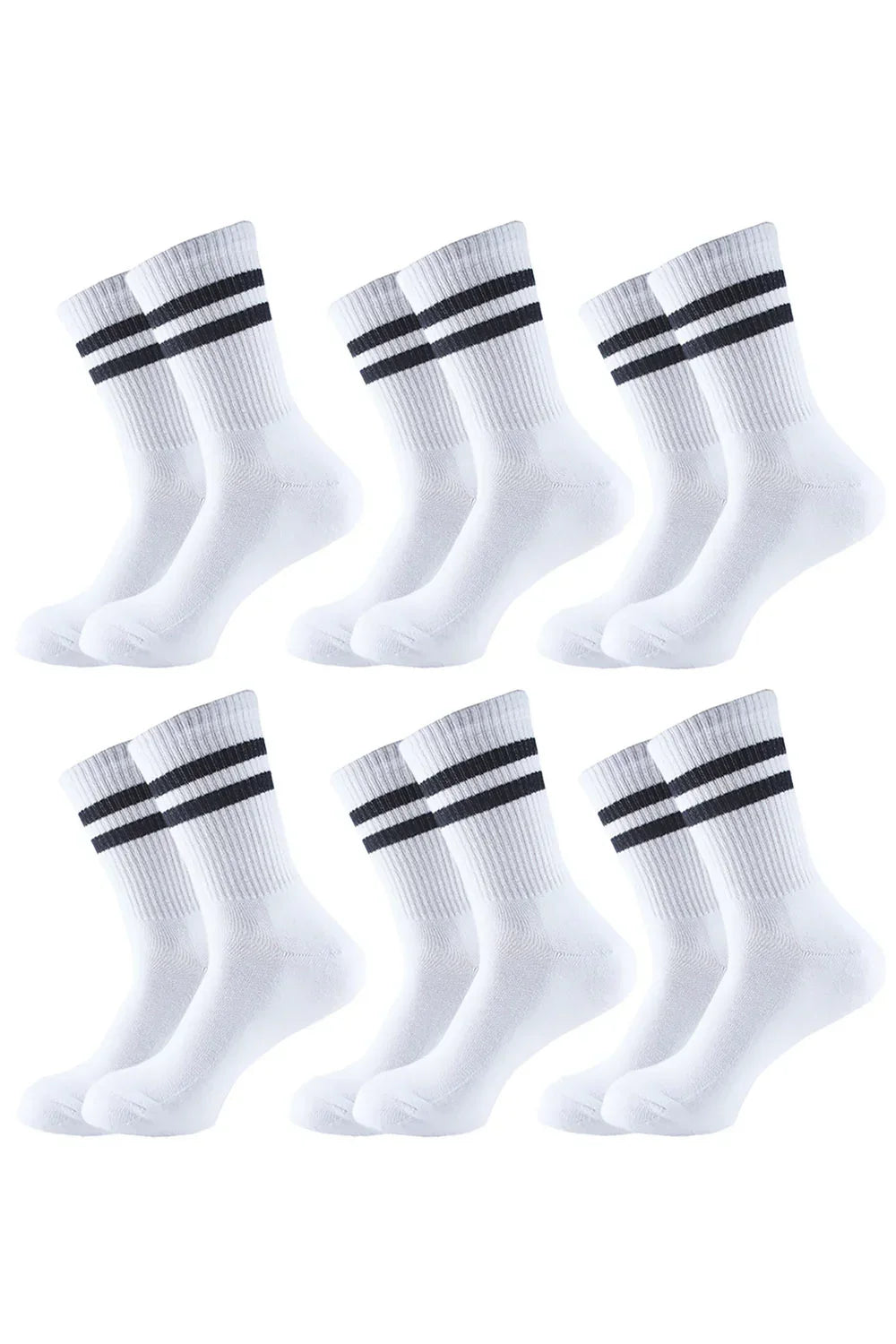 Men Set Of 6 Long Half Terry Sport Socks White - Sam Socks - Babazzaro