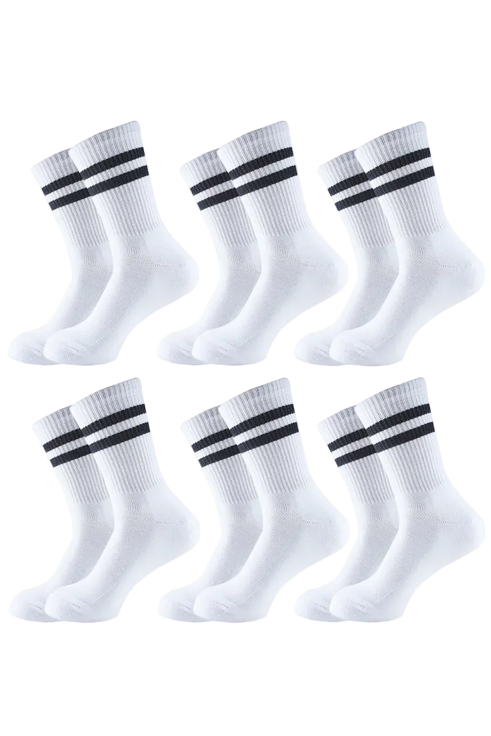 Men Set Of 6 Long Half Terry Sport Socks White - Sam Socks - Babazzaro
