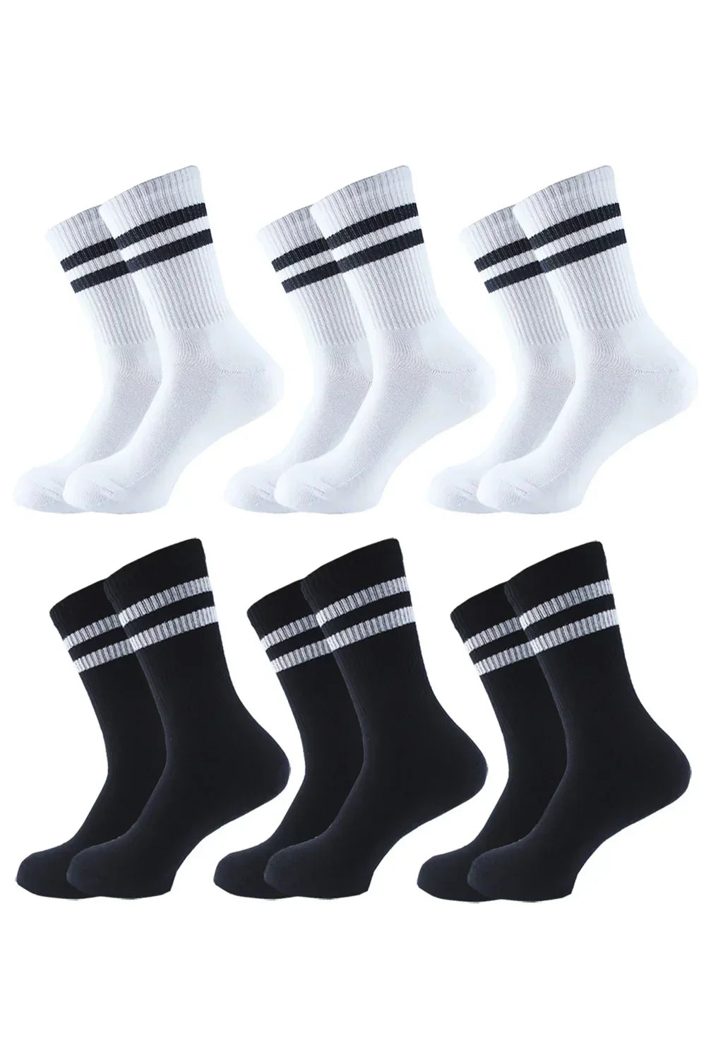 Men Set Of 6 Long Half Terry Sport Socks ( Black-White ) - Sam Socks - Babazzaro