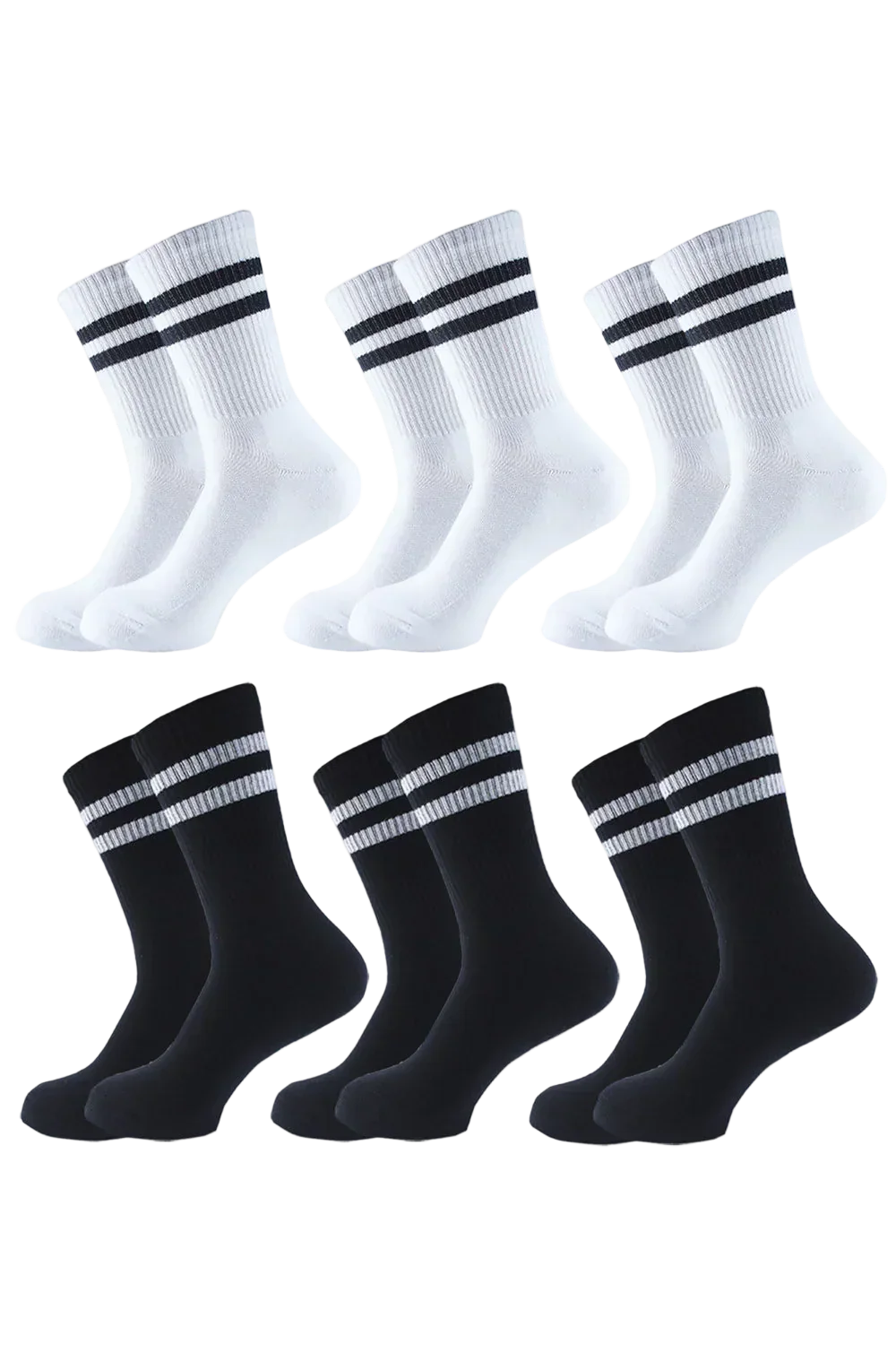 Men Set Of 6 Long Half Terry Sport Socks ( Black-White ) - Sam Socks - Babazzaro