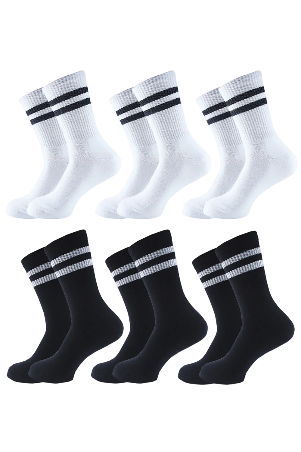 Sam Socks- Men Set Of 6 Long Half Terry Sport Socks Black-White 1