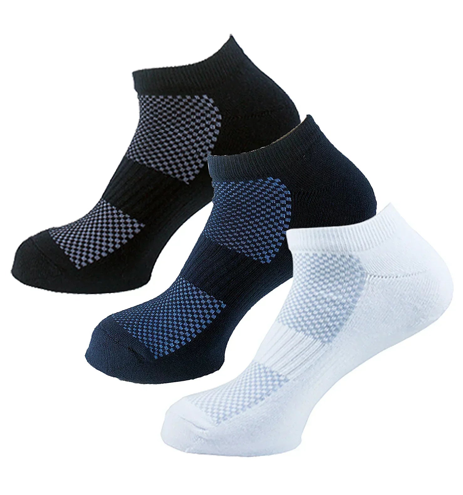 Men Set Of 3 Half Terry Ankle Socks Nets ( Black-White-Blue ) - Sam Socks - Babazzaro