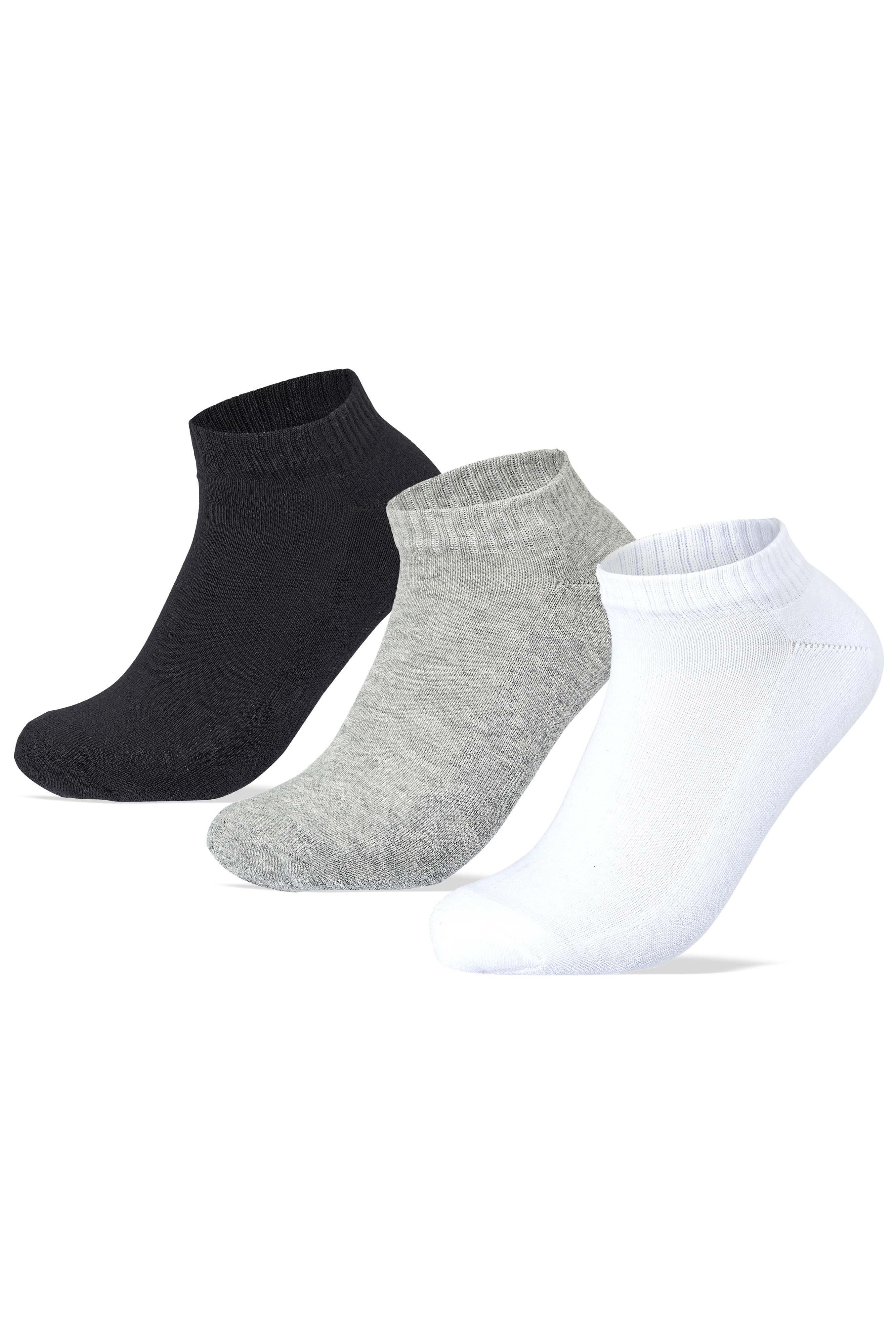 Sam Socks - Women Set Of 3 Half Terry Ankle Socks Plain Black-White-Grey 1