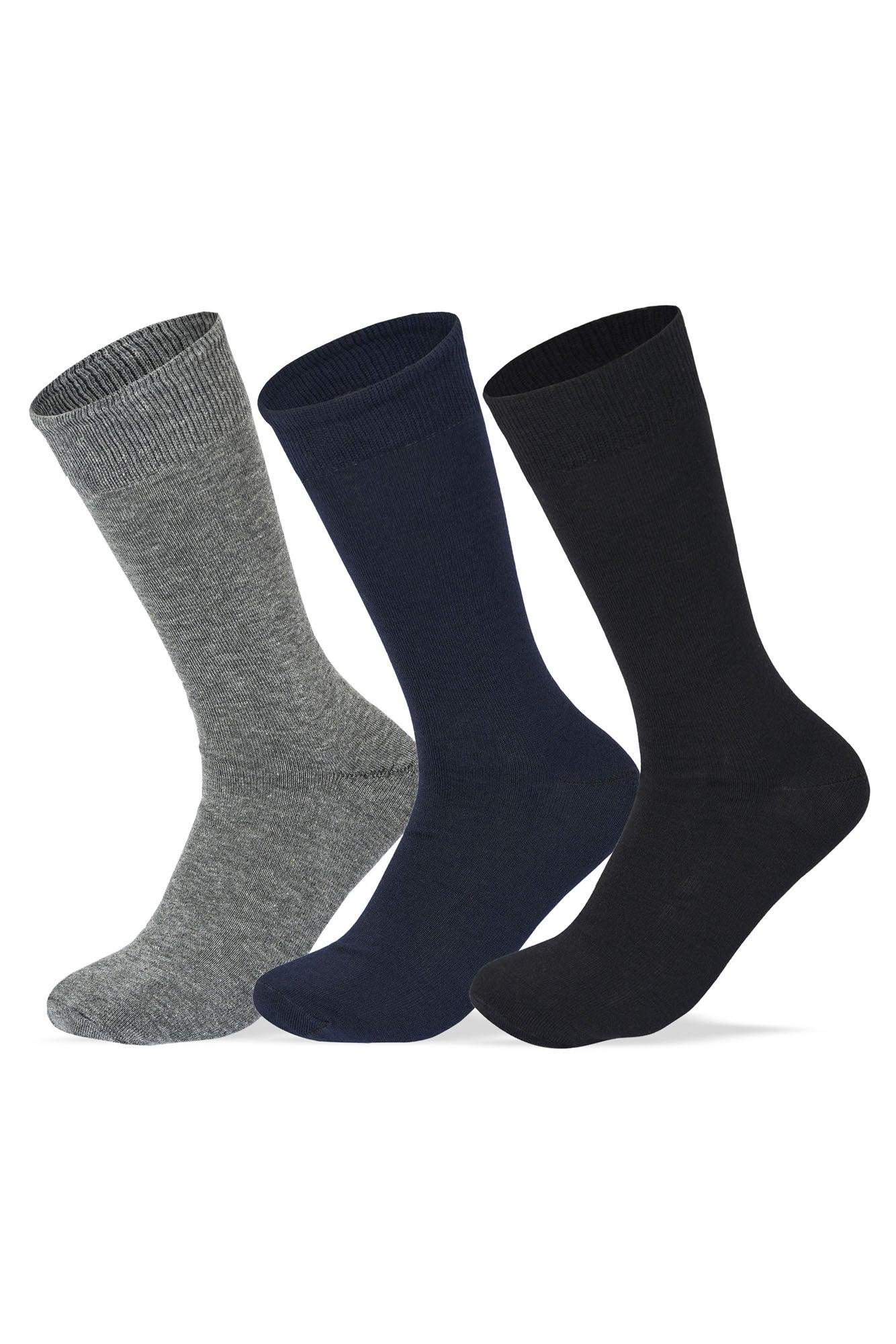 Sam Socks - Men Set Of 3 Classic Socks Plain Black-Navy Blue-D.Grey 1