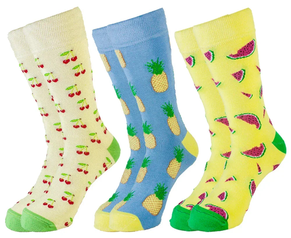 Men Set Of 3 Casual Fruit Cherry Socks Multicolour - Sam Socks - Babazzaro