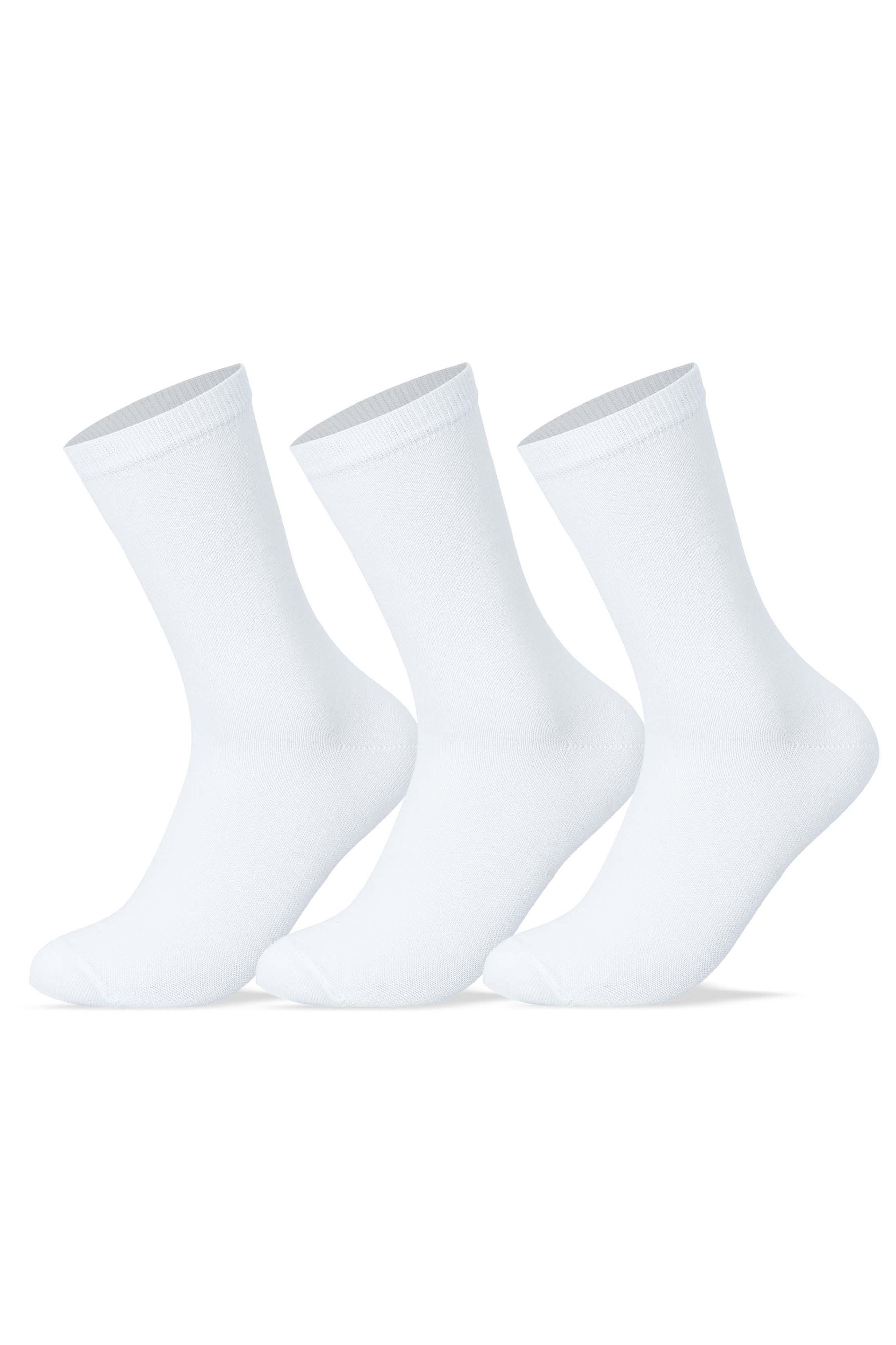 Women Set Of 3 Long Plain Socks White - Sam Socks - Babazzaro