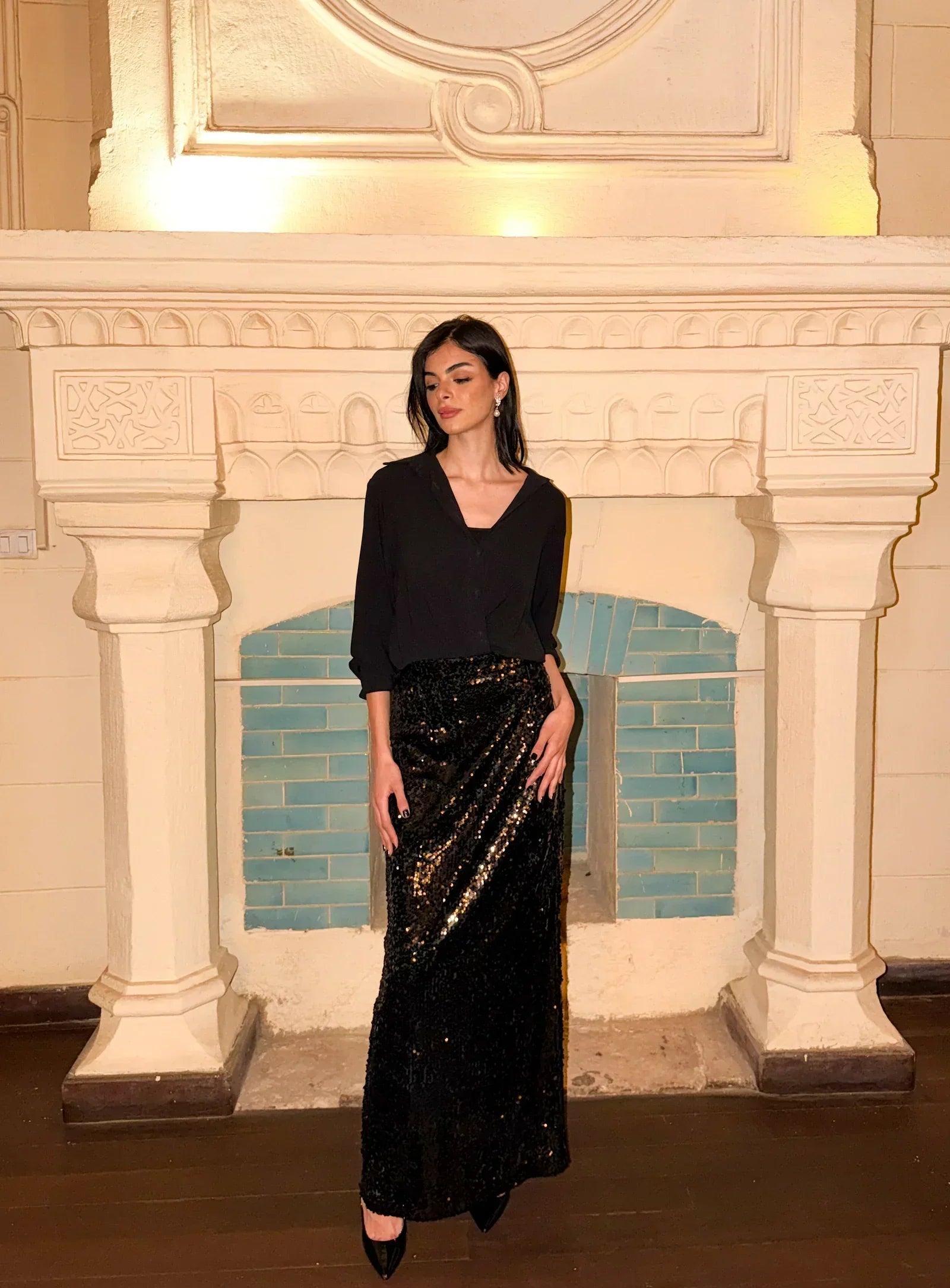 Reehan - Black Sequin Maxi Skirt 1