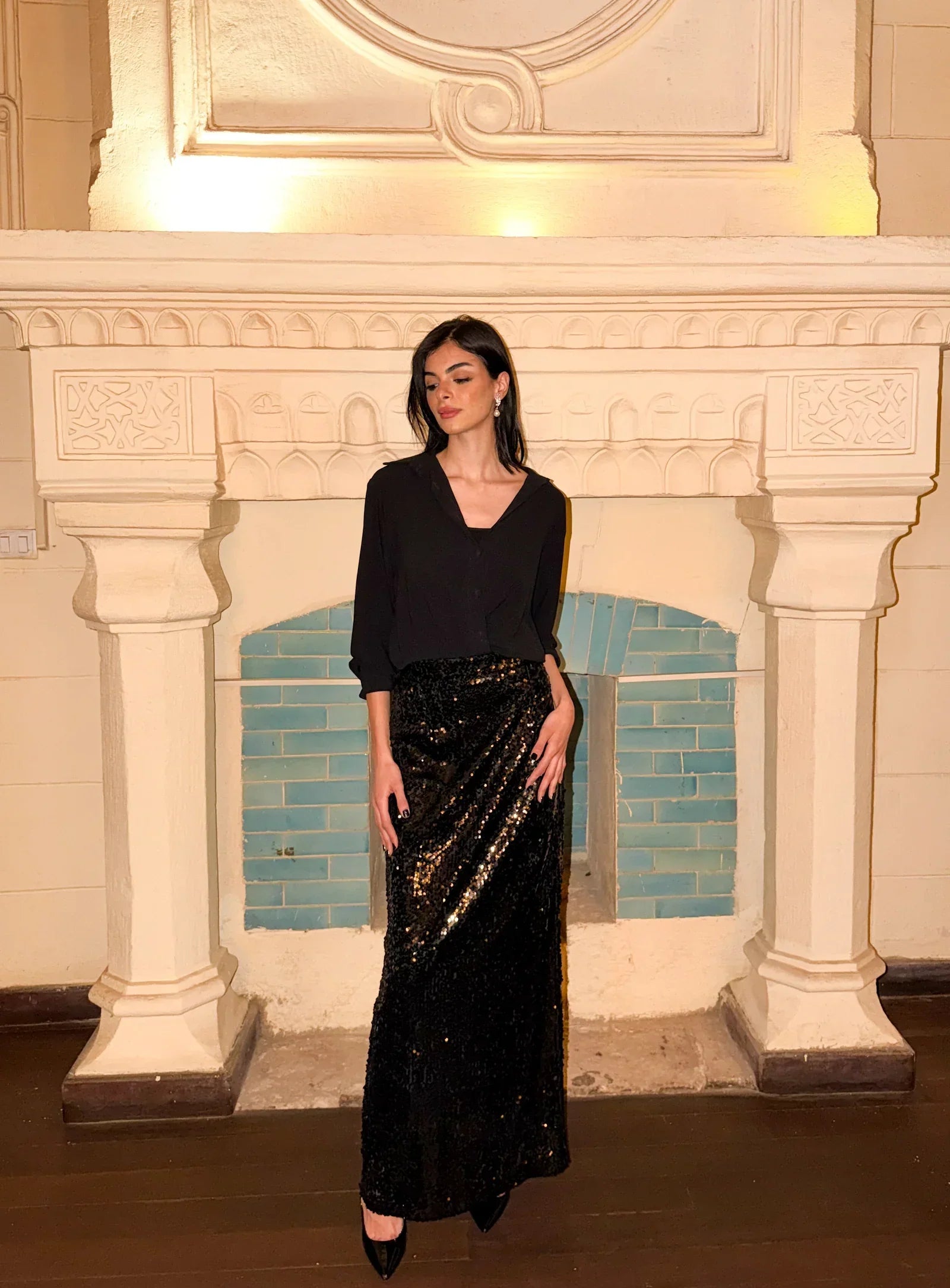 Reehan - Black Sequin Maxi Skirt 1