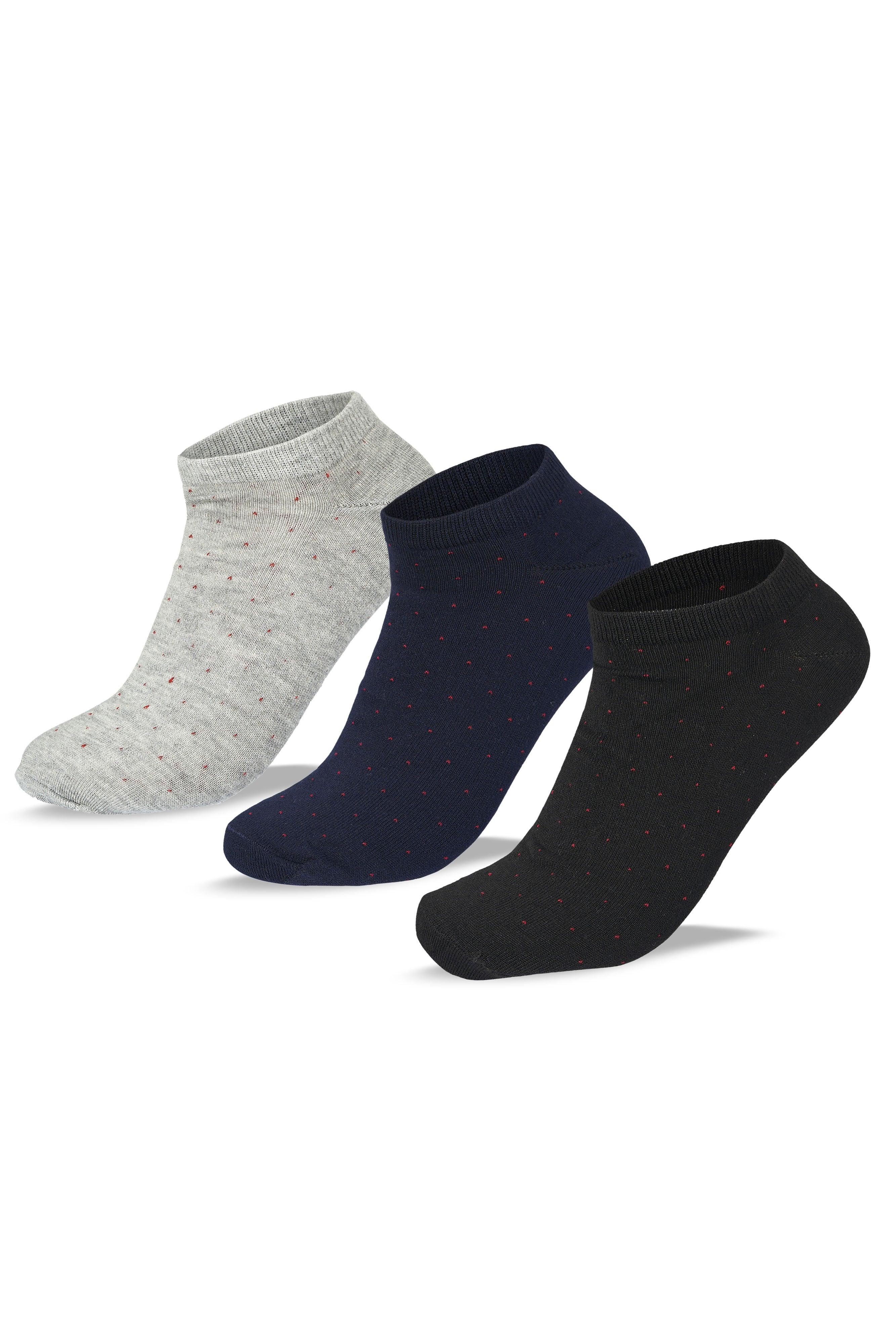 Men Set Of 3 Ankle Dots Casual Socks ( Black-NavyBlue-Grey ) - Sam Socks - Babazzaro