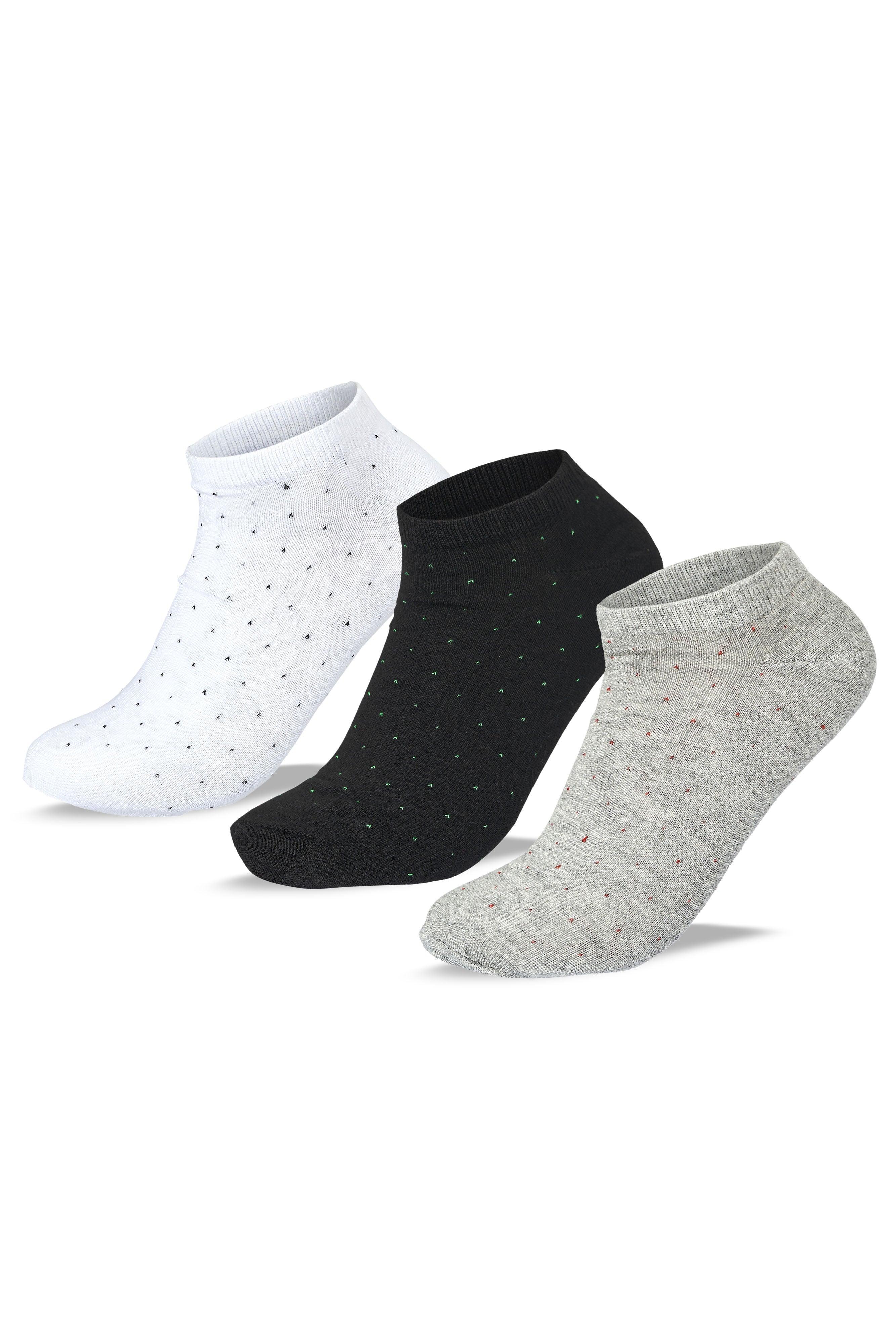 Men Set Of 3 Ankle Dots Casual Socks ( Black-Grey-White ) - Sam Socks - Babazzaro