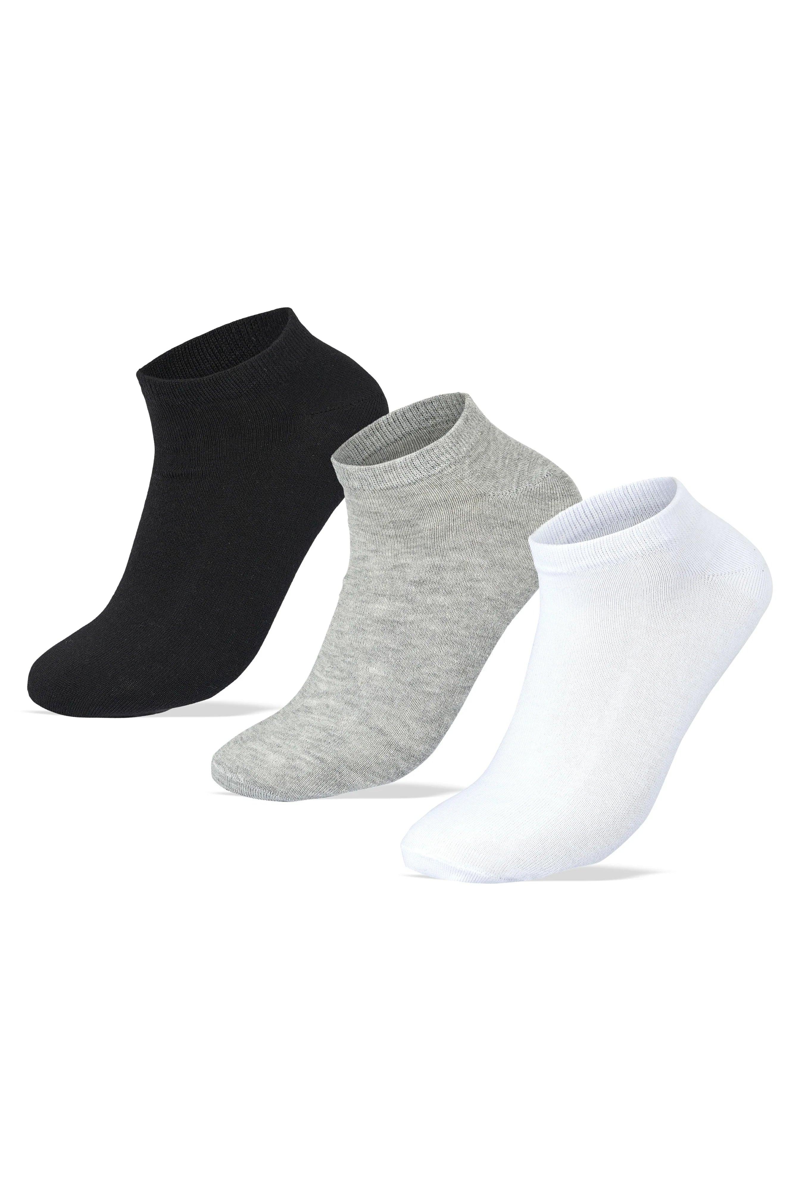 Women Set Of 3 Ankle Socks Black-L.Grey-White - Sam Socks - Babazzaro