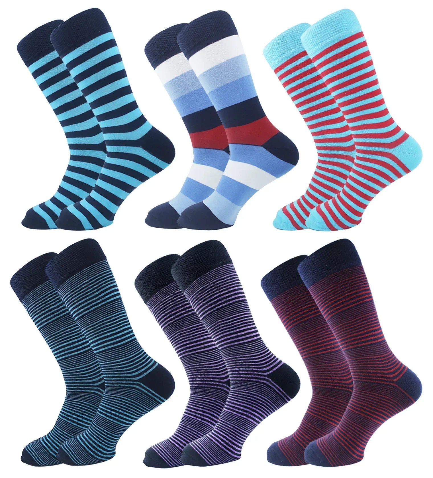 Men Set Of 6 Classic Stripped Socks Multicolour - Sam Socks - Babazzaro