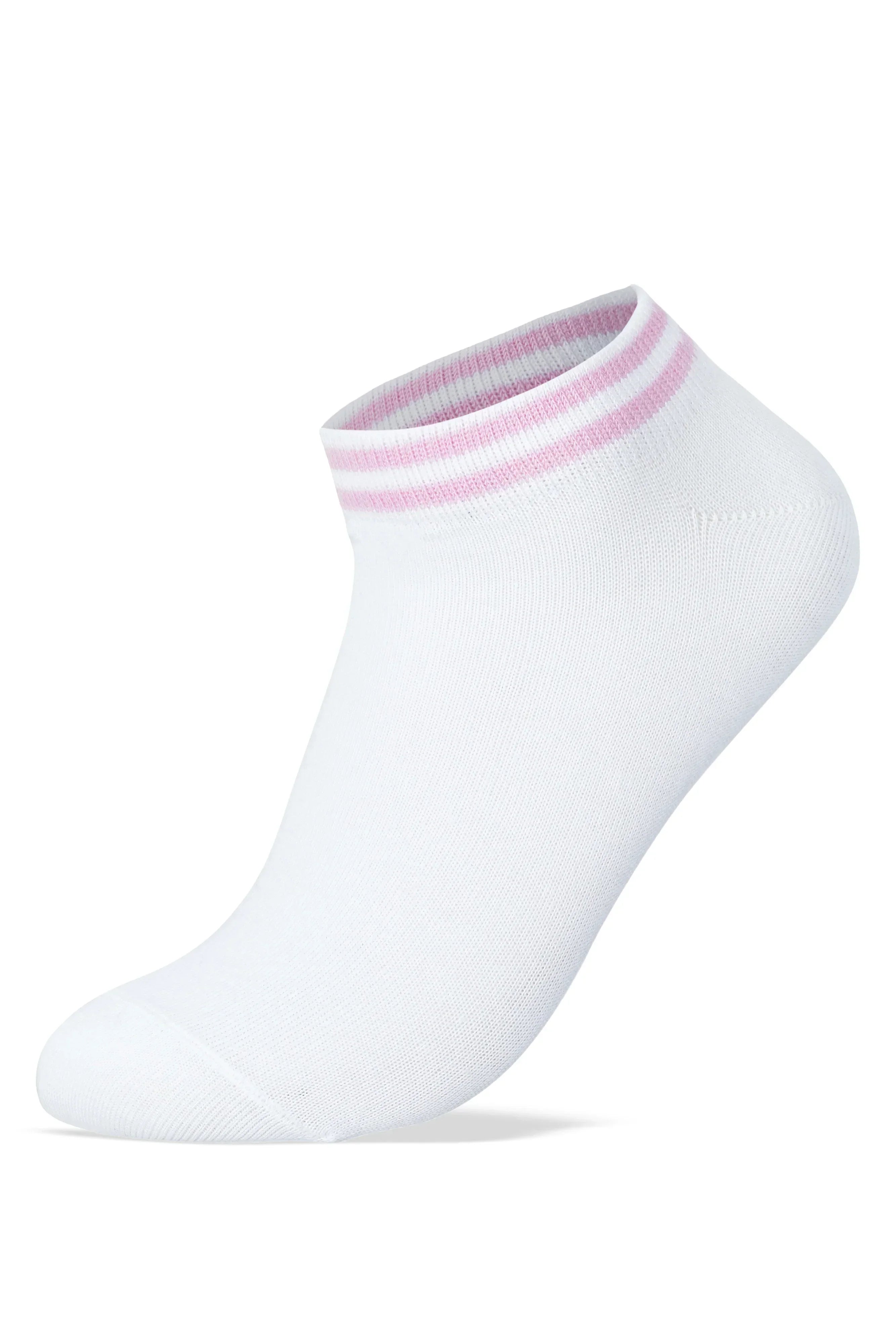 Women Set Of 5 Ankle Plain Socks White Stripped - Sam Socks - Babazzaro