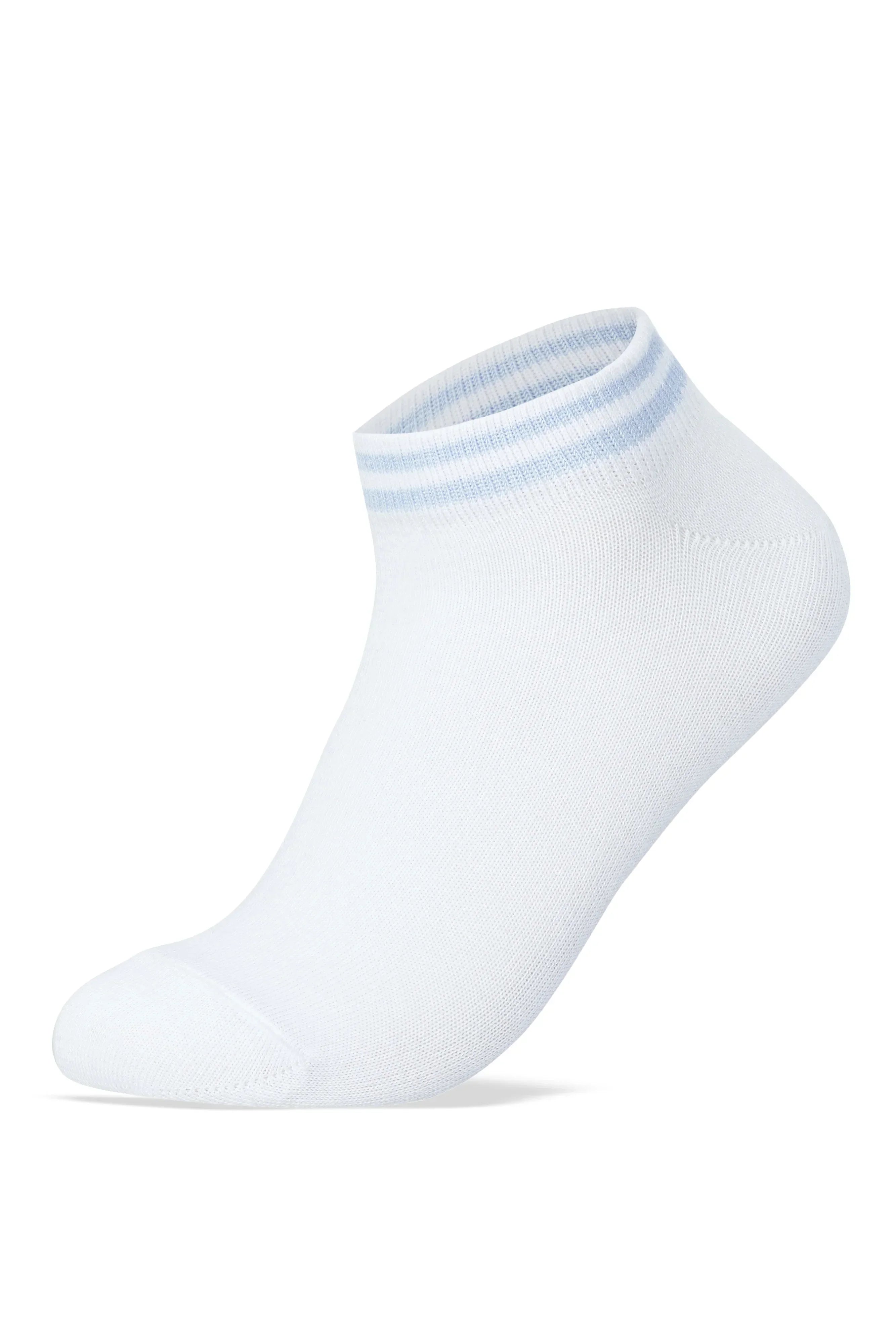 Women Set Of 5 Ankle Plain Socks White Stripped - Sam Socks - Babazzaro