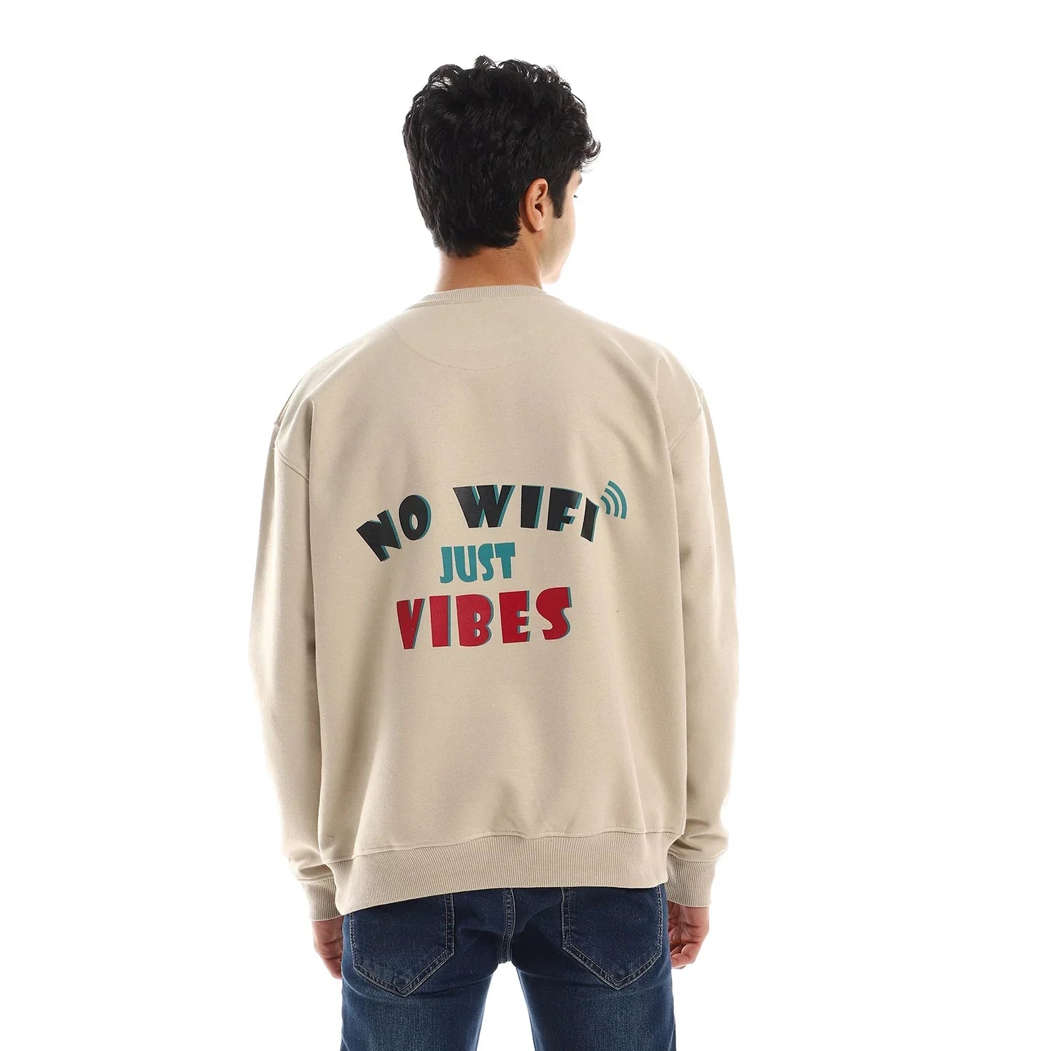 NAS Trends - Wifi Unisex Oversized Crew-neck Sweatshirt-Beige 1