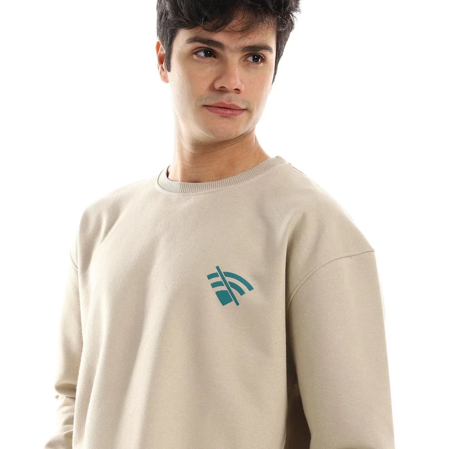 Wifi Unisex Oversized Crew-neck Sweatshirt-Beige - NAS Trends - Babazzaro