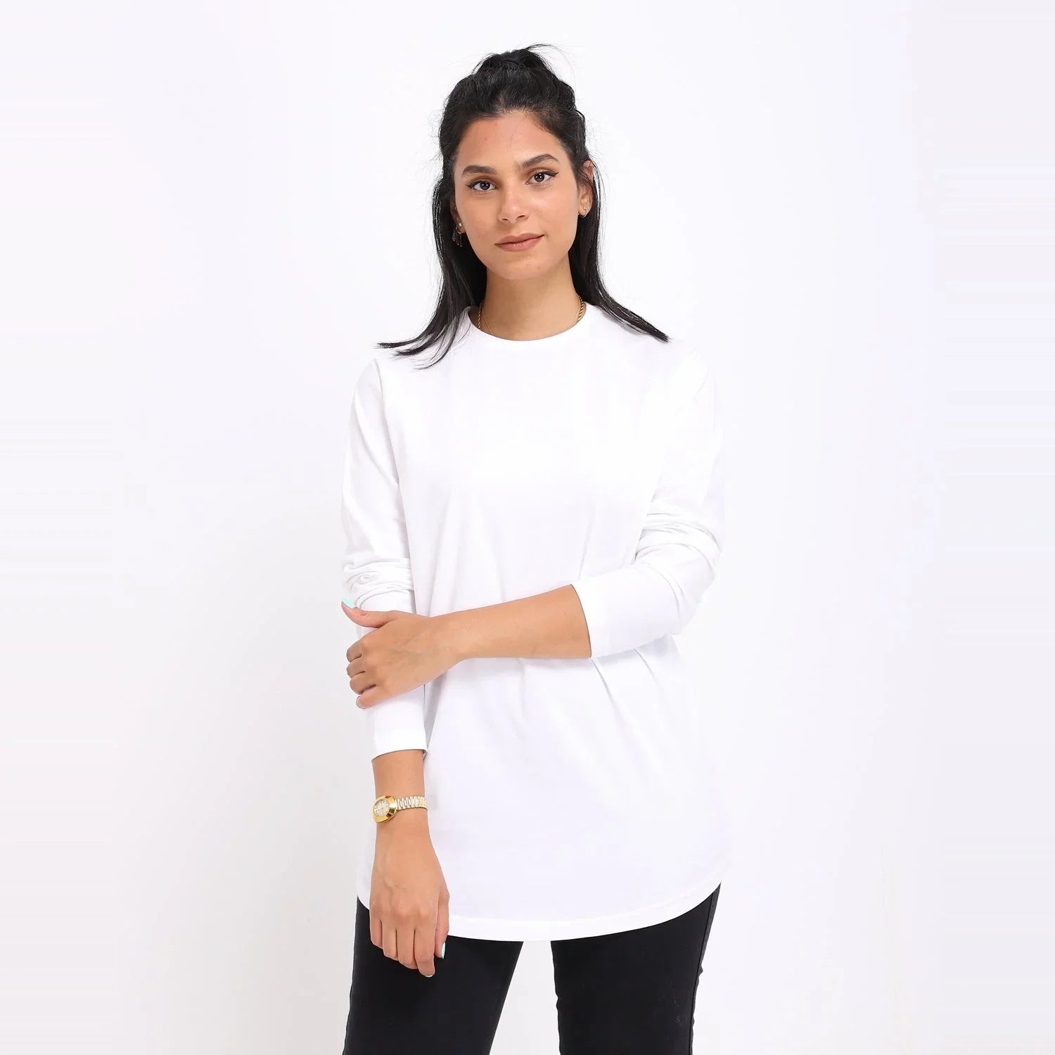 Basic Long Sleeve Round Neck T-shirt Off White - NAS Trends 1