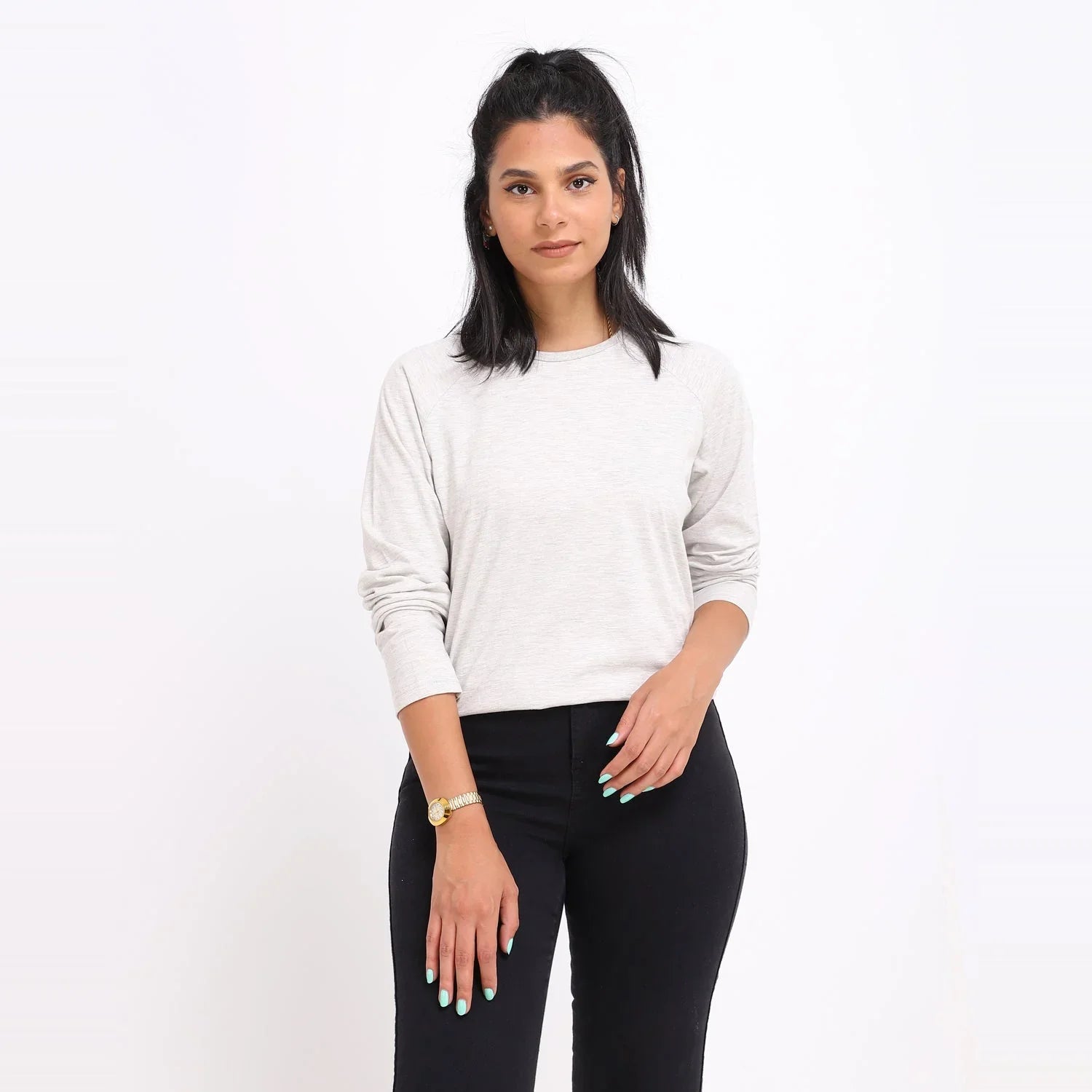 Basic Long Sleeve Round Neck T-shirt Off White - NAS Trends 4