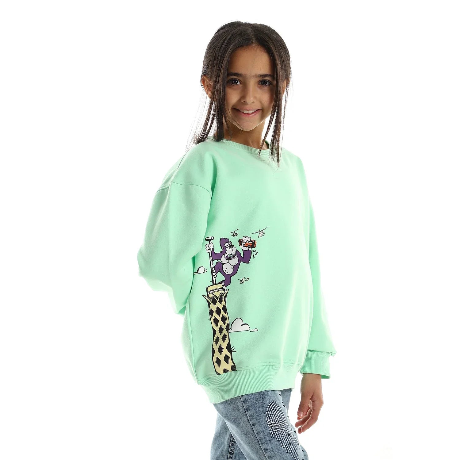 NAS Trends - King Kong Kids Oversized Crew-neck Sweatshirt-Mint Green 3