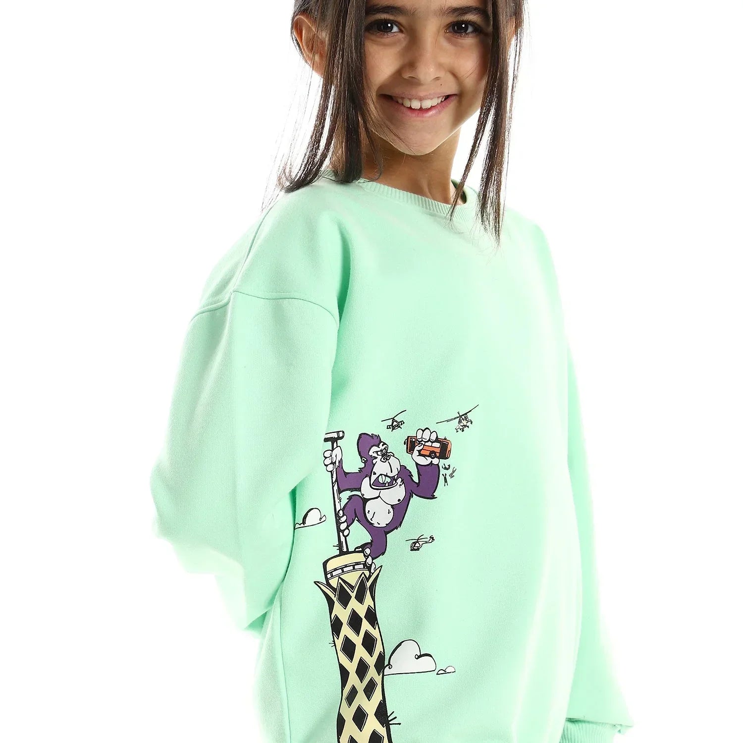 King Kong Kids Oversized Crew-neck Sweatshirt-Mint Green - NAS Trends - Babazzaro