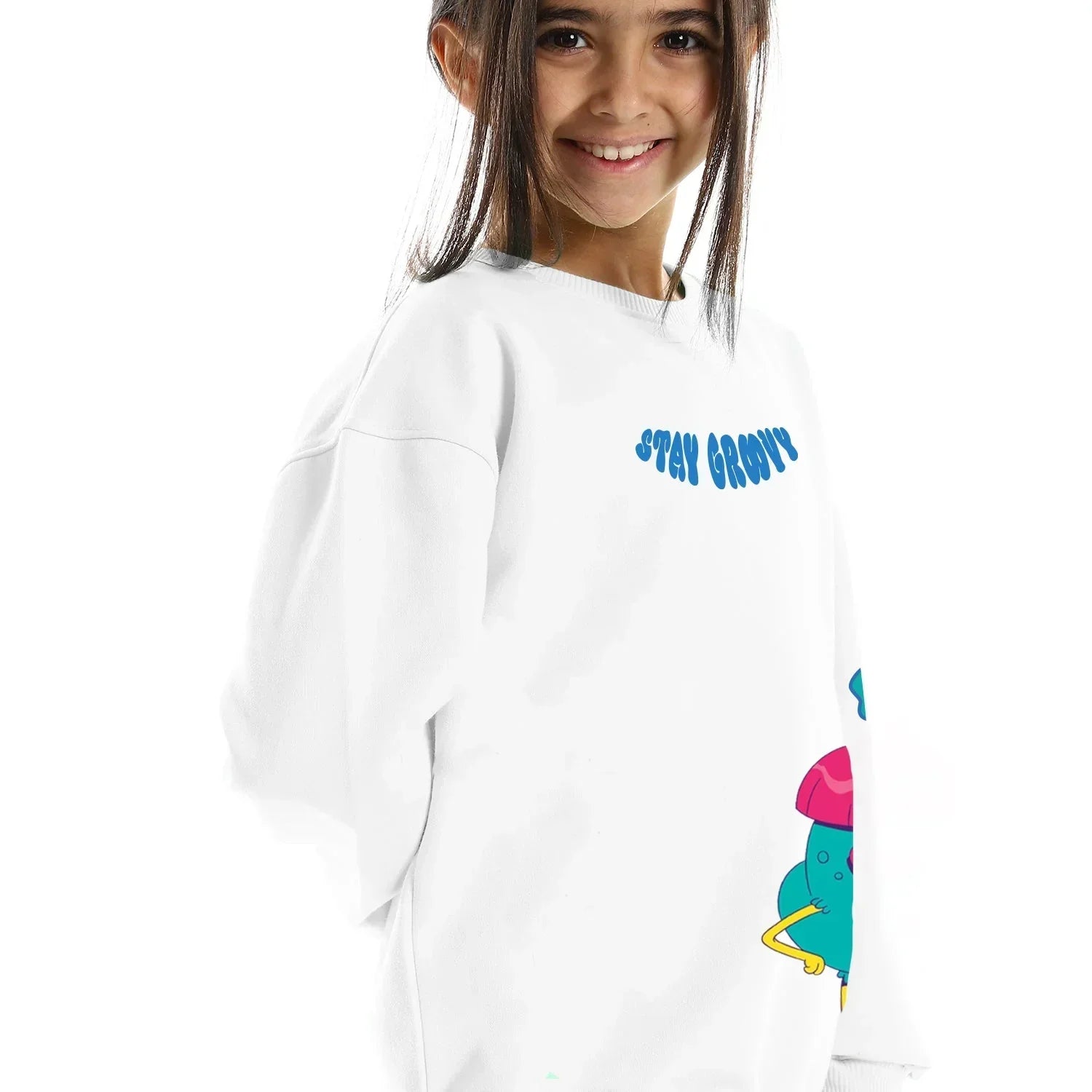 Stay Groovy Kids Oversized Hoodie - White - NAS Trends - Babazzaro