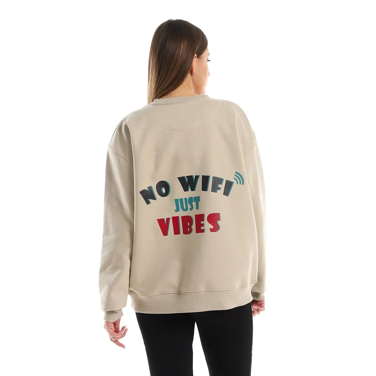 Wifi Unisex Oversized Crew-neck Sweatshirt-Beige - NAS Trends - Babazzaro