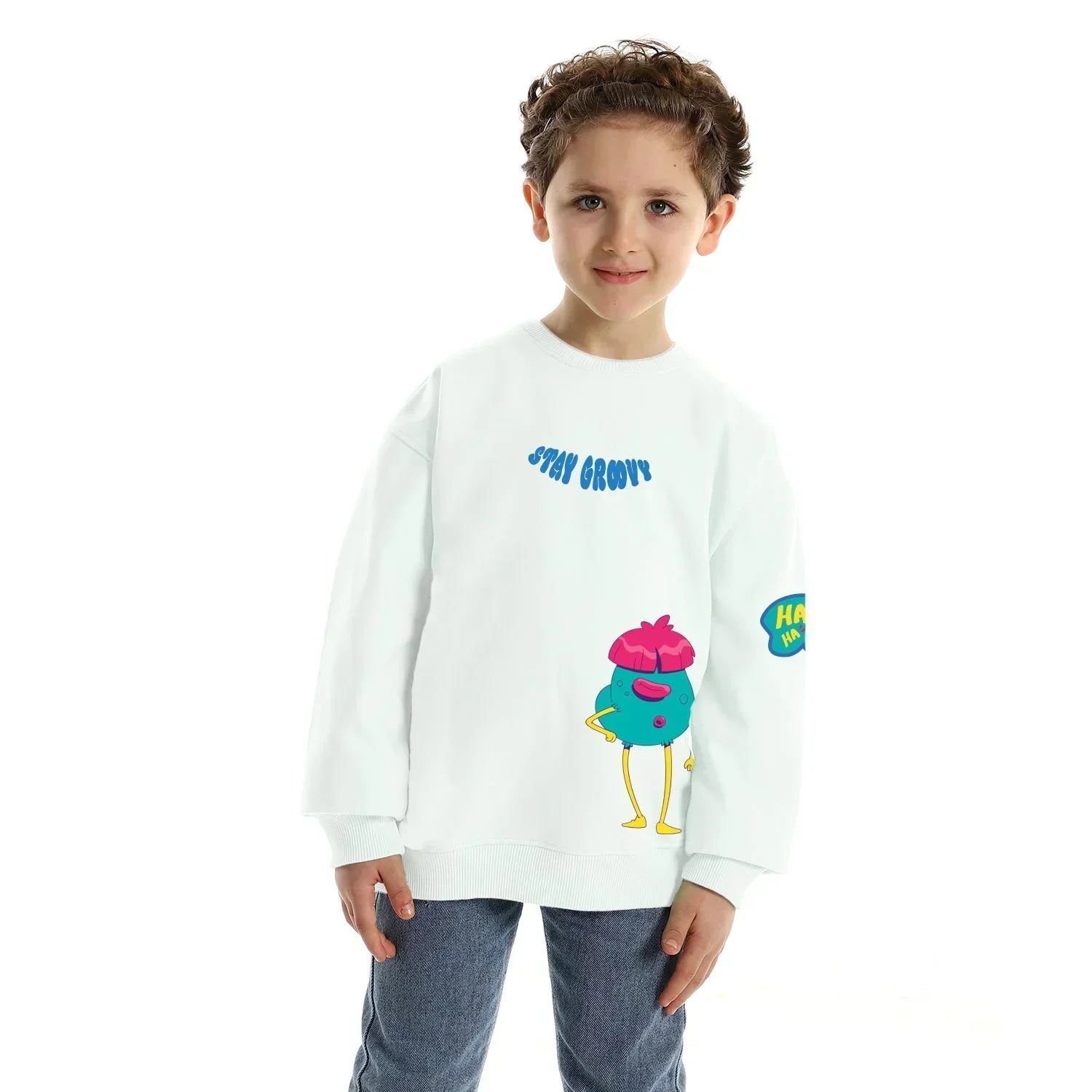 Stay Groovy Kids Oversized Hoodie - White - NAS Trends - Babazzaro