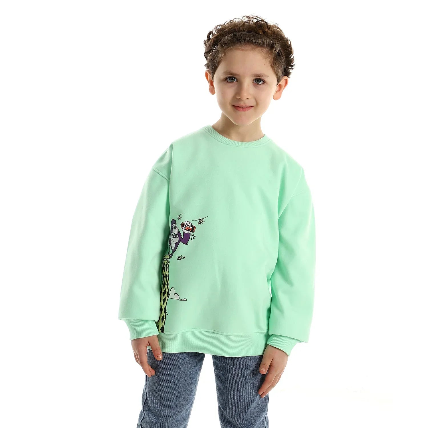 NAS Trends - King Kong Kids Oversized Crew-neck Sweatshirt-Mint Green 1