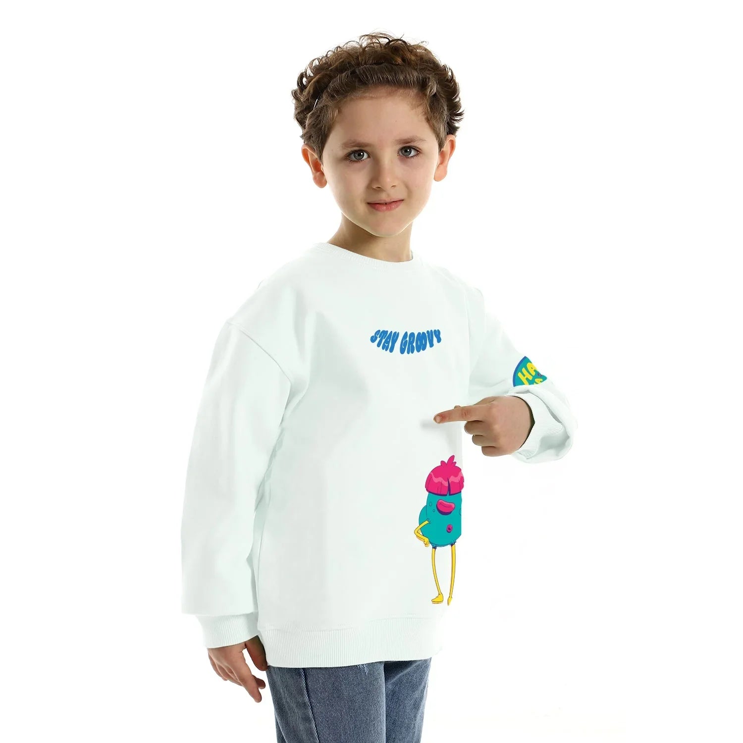 NAS Trends - Stay Groovy Kids Oversized Hoodie - White 2