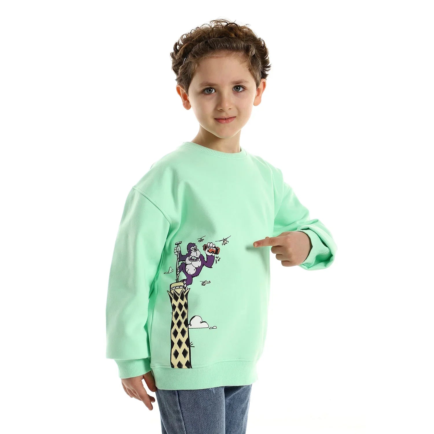 NAS Trends - King Kong Kids Oversized Crew-neck Sweatshirt-Mint Green 2