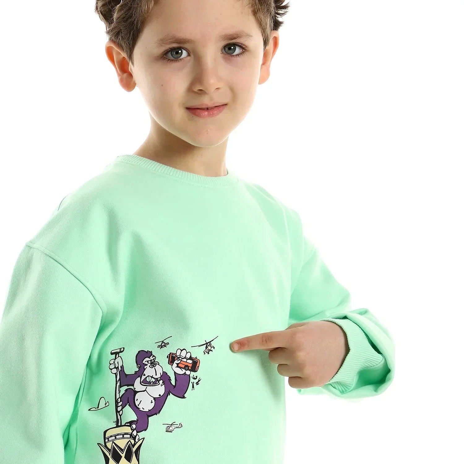 King Kong Kids Oversized Crew-neck Sweatshirt-Mint Green - NAS Trends - Babazzaro