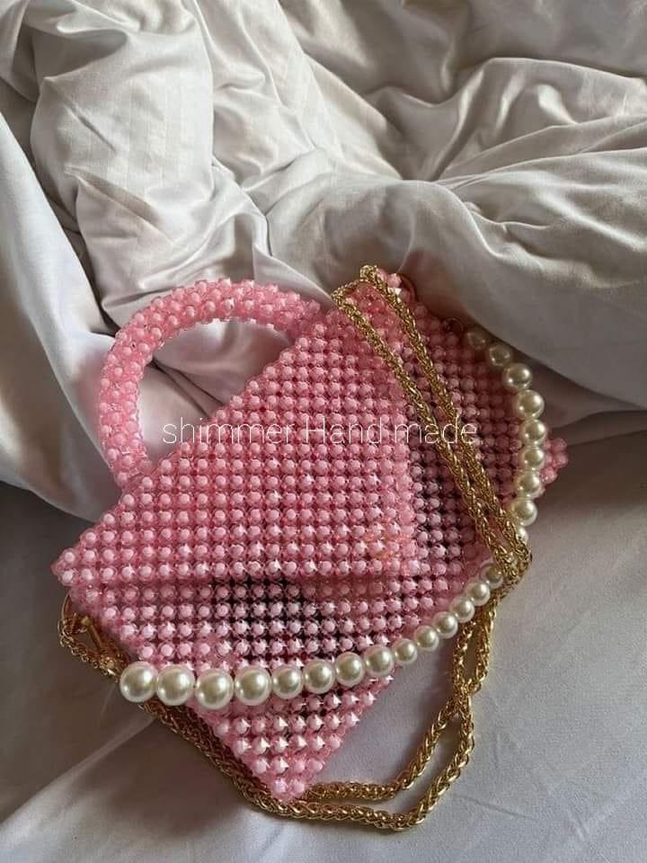Shimmer Handmade - Pink Handmade Beaded Pearl Bag 1