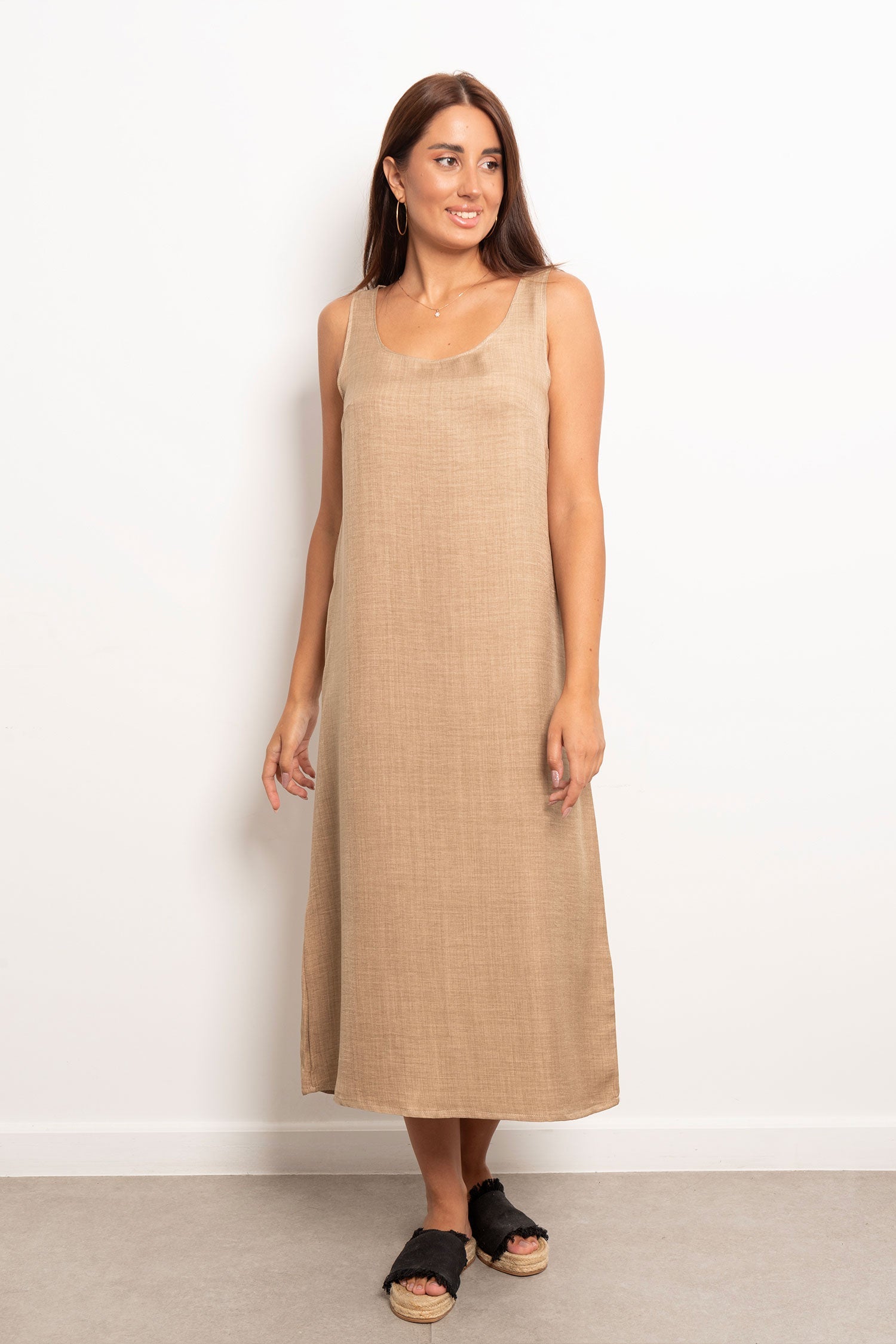 Viva - Round Neck Basic Linen Dress 14