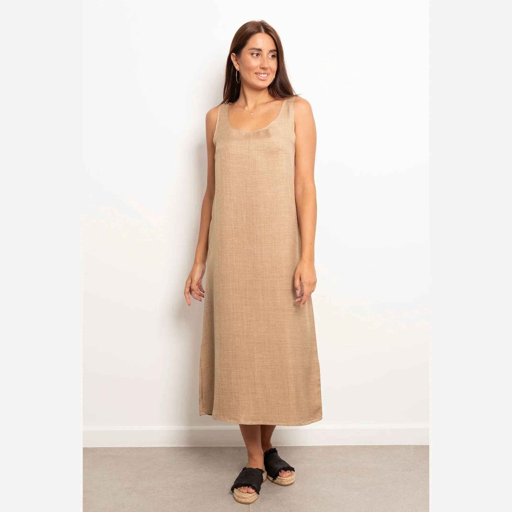 Round Neck Basic Linen Dress - Viva