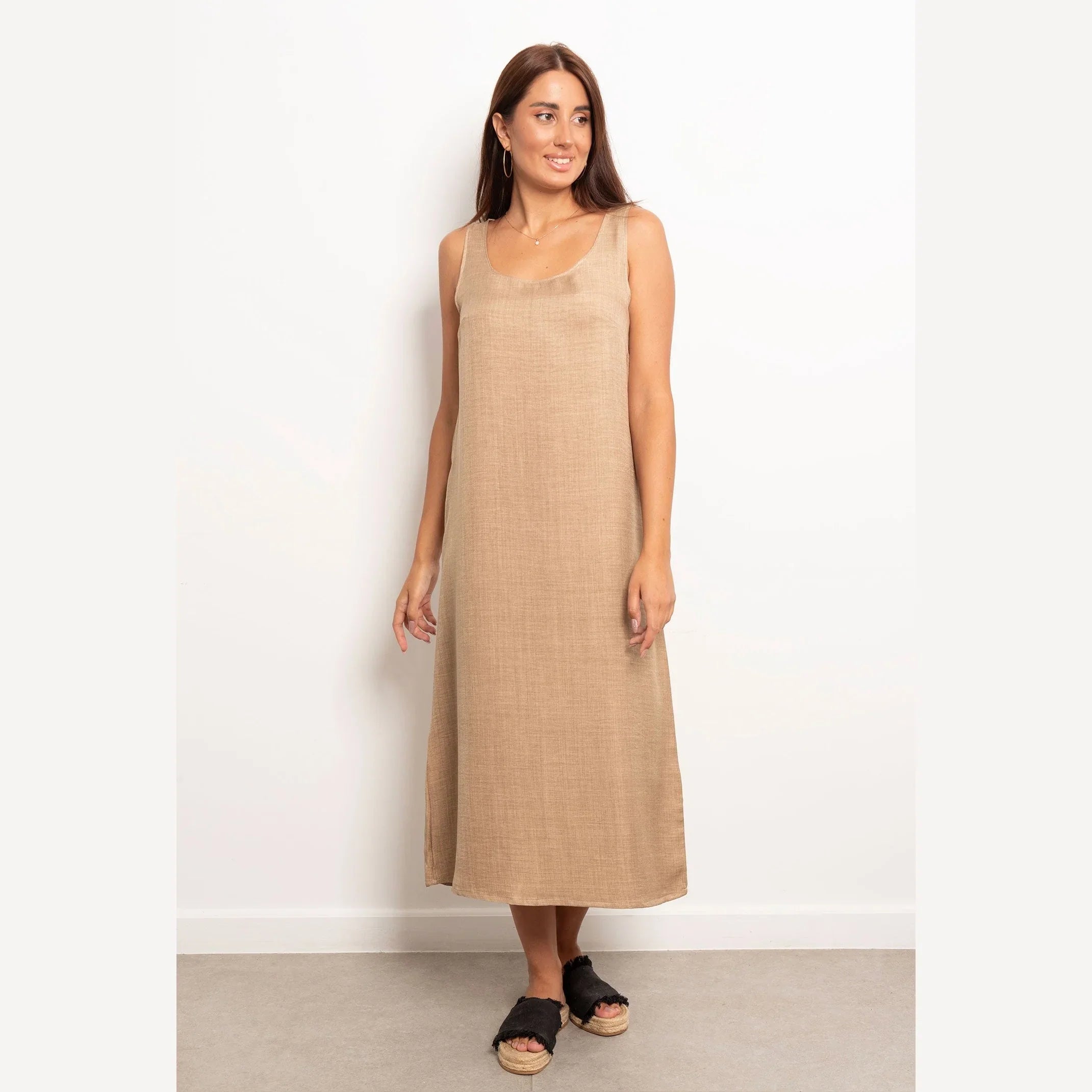Viva - Round Neck Basic Linen Dress 15