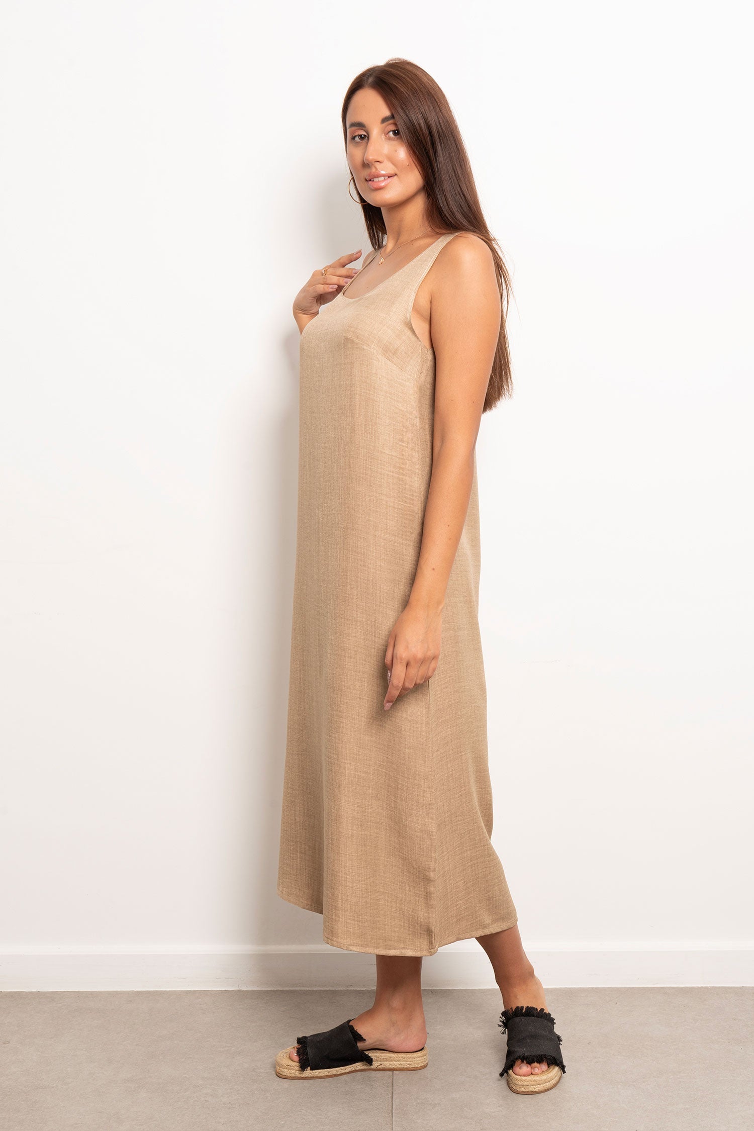 Viva - Round Neck Basic Linen Dress 15