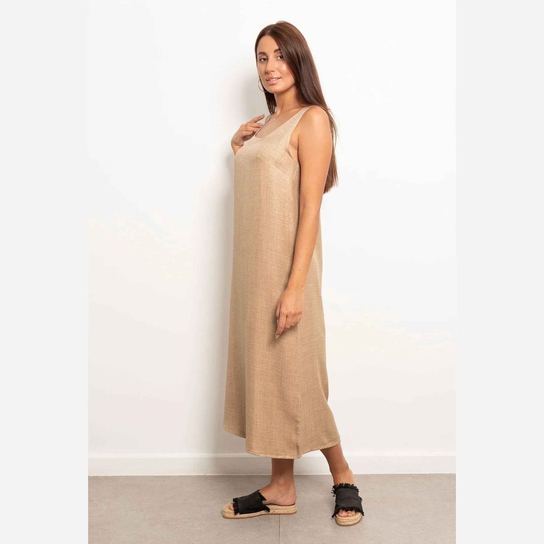 Round Neck Basic Linen Dress - Viva