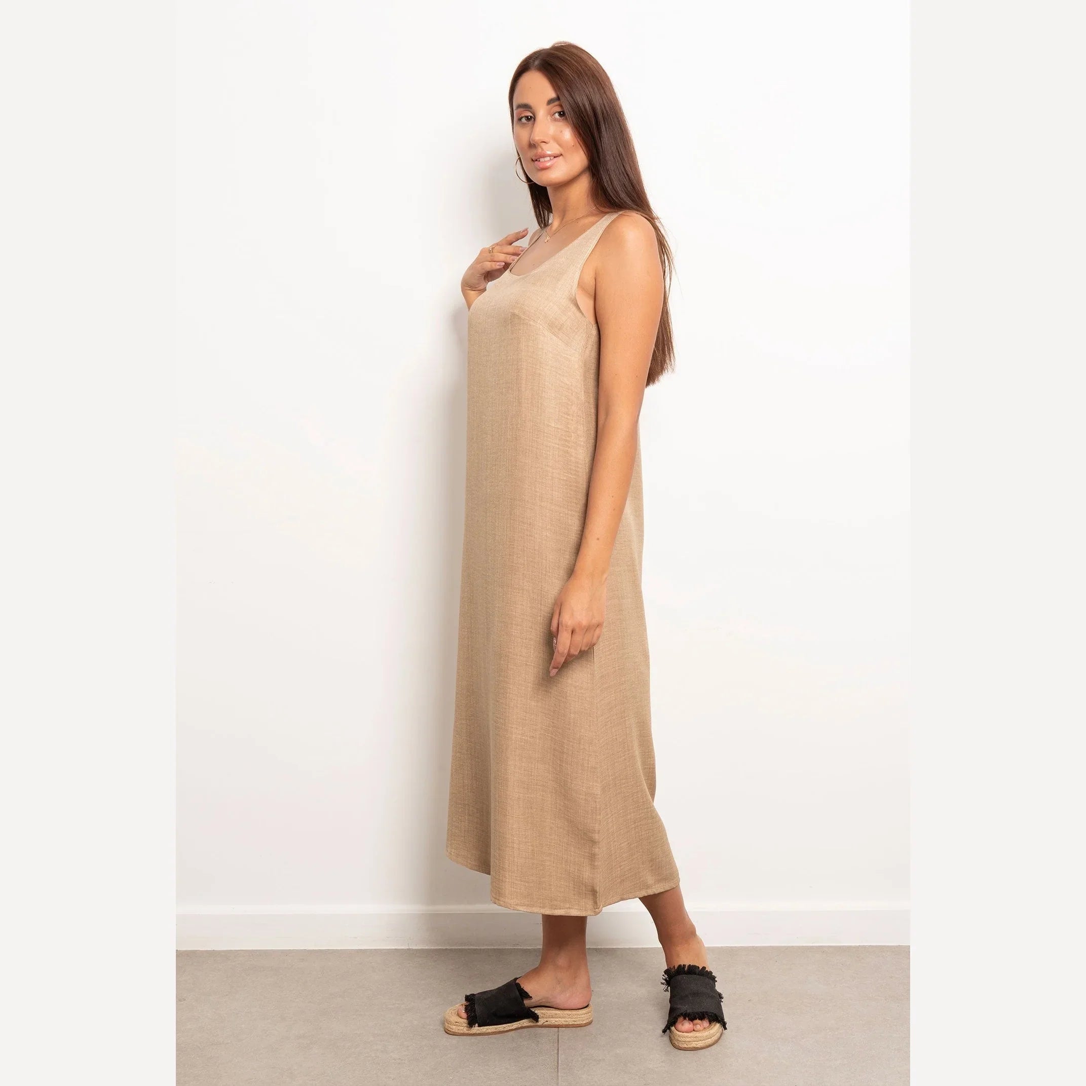 Viva - Round Neck Basic Linen Dress 16