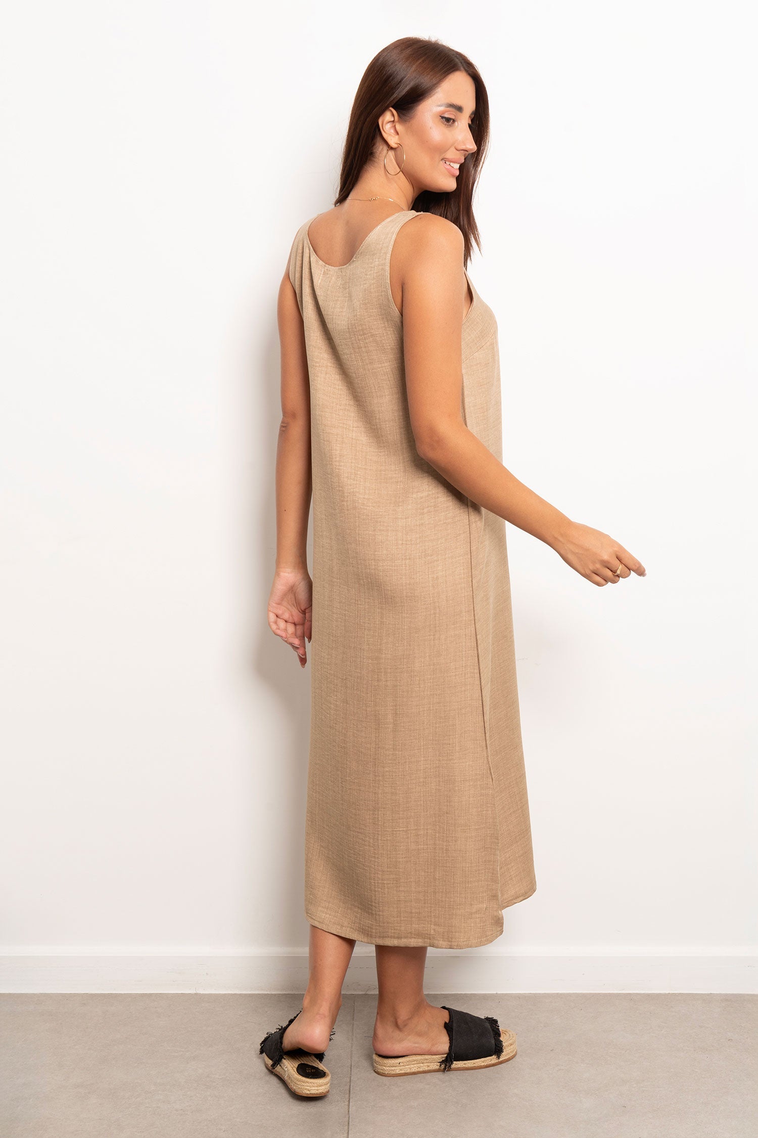 Viva - Round Neck Basic Linen Dress 16