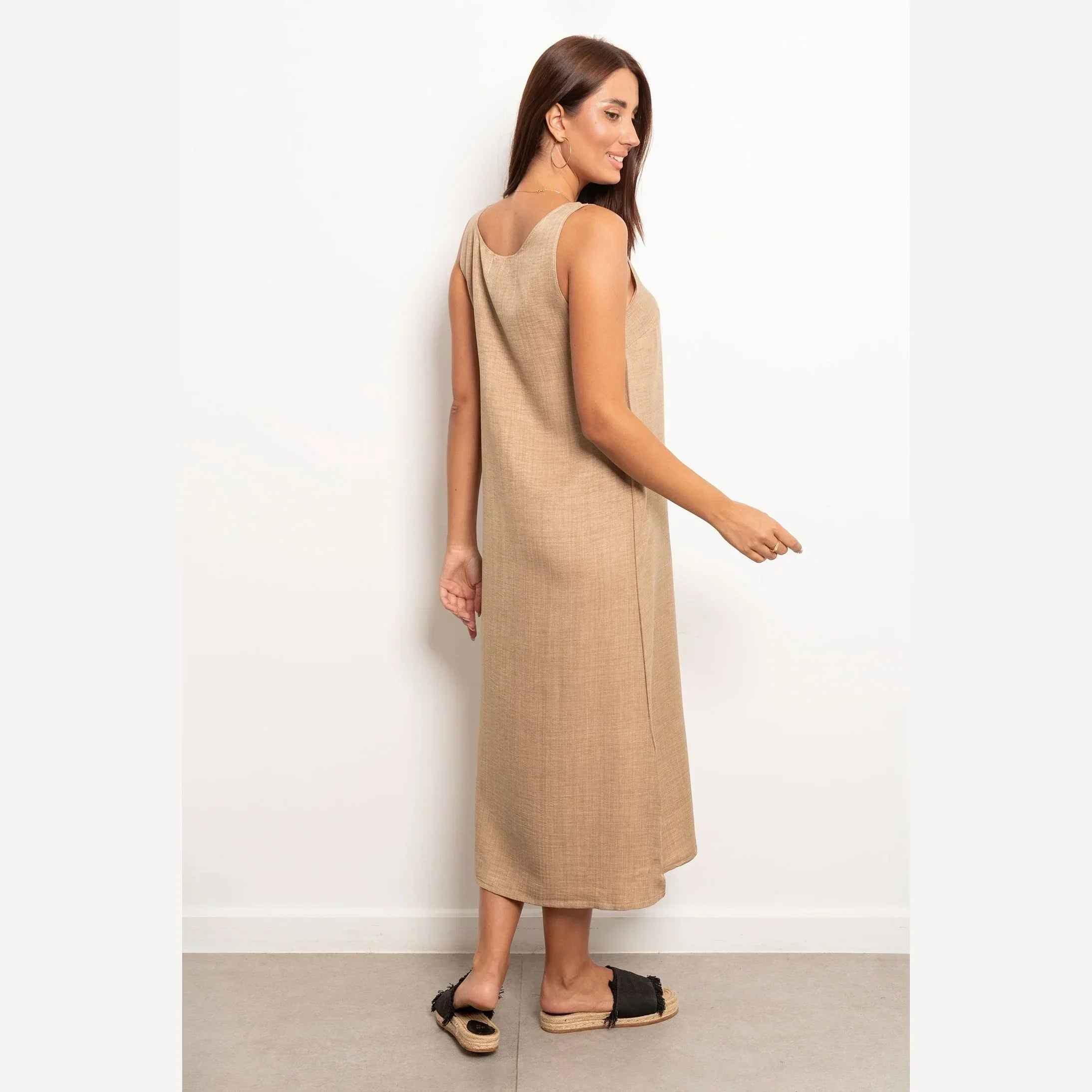 Round Neck Basic Linen Dress - Viva