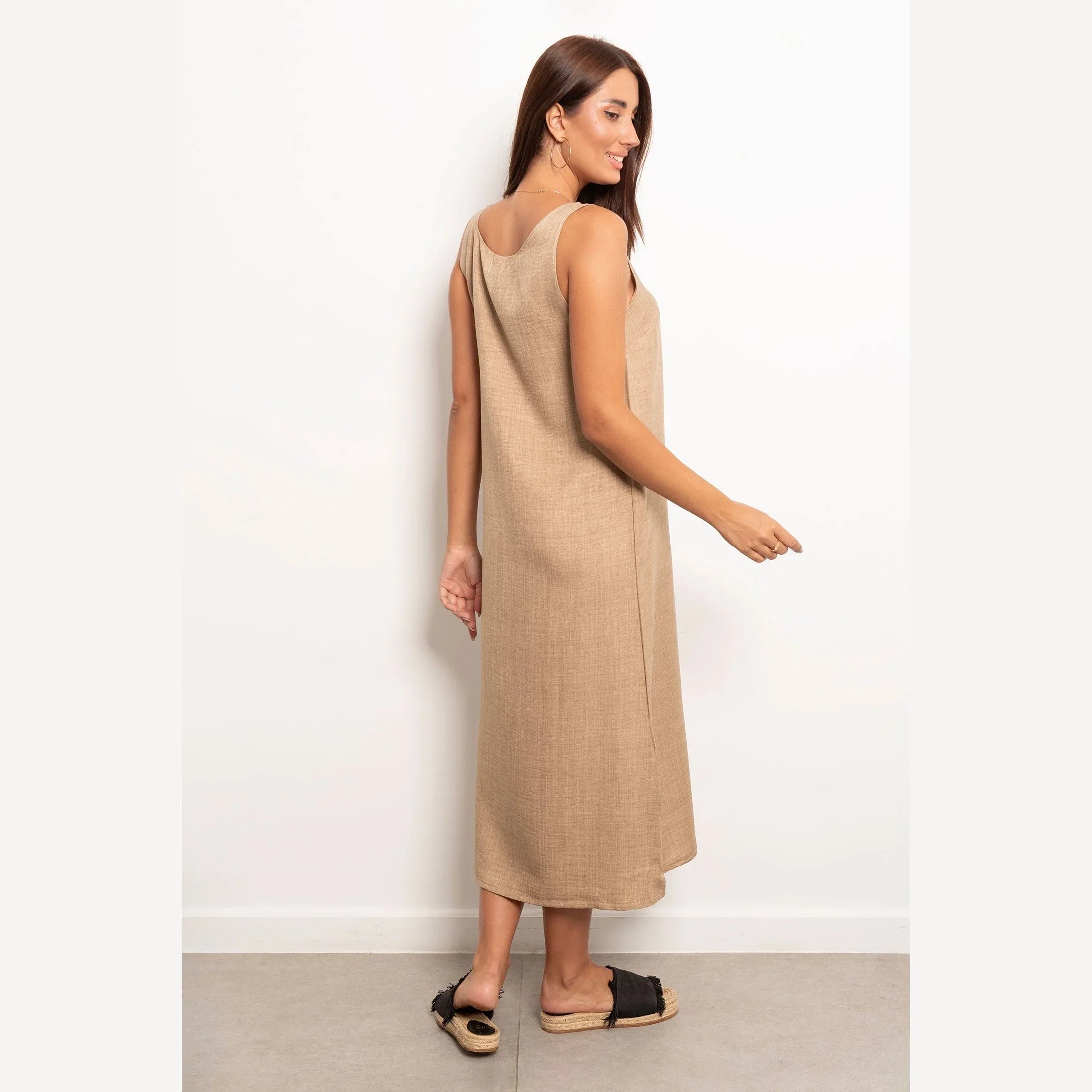 Viva - Round Neck Basic Linen Dress 17