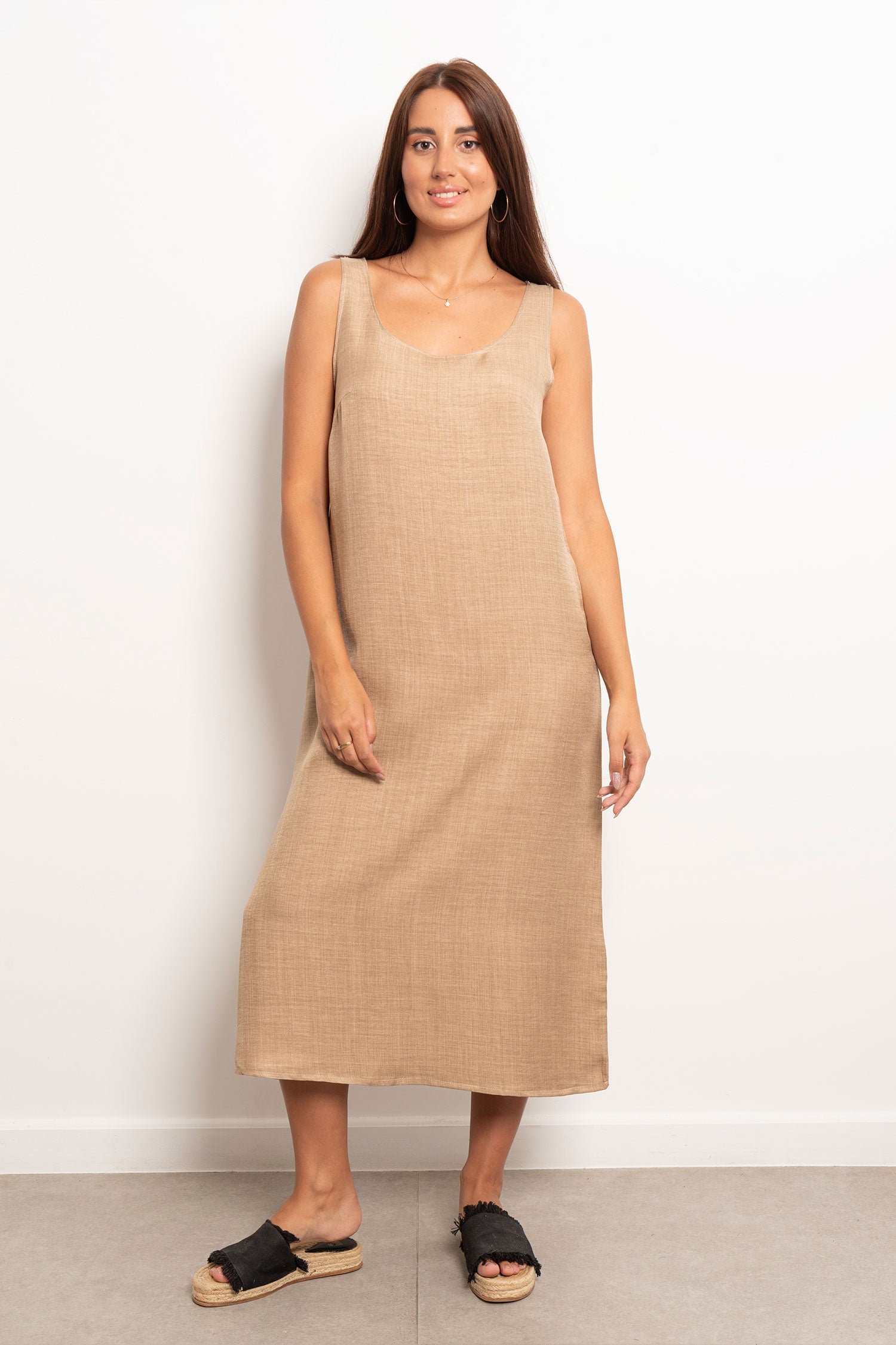 Viva - Round Neck Basic Linen Dress 13