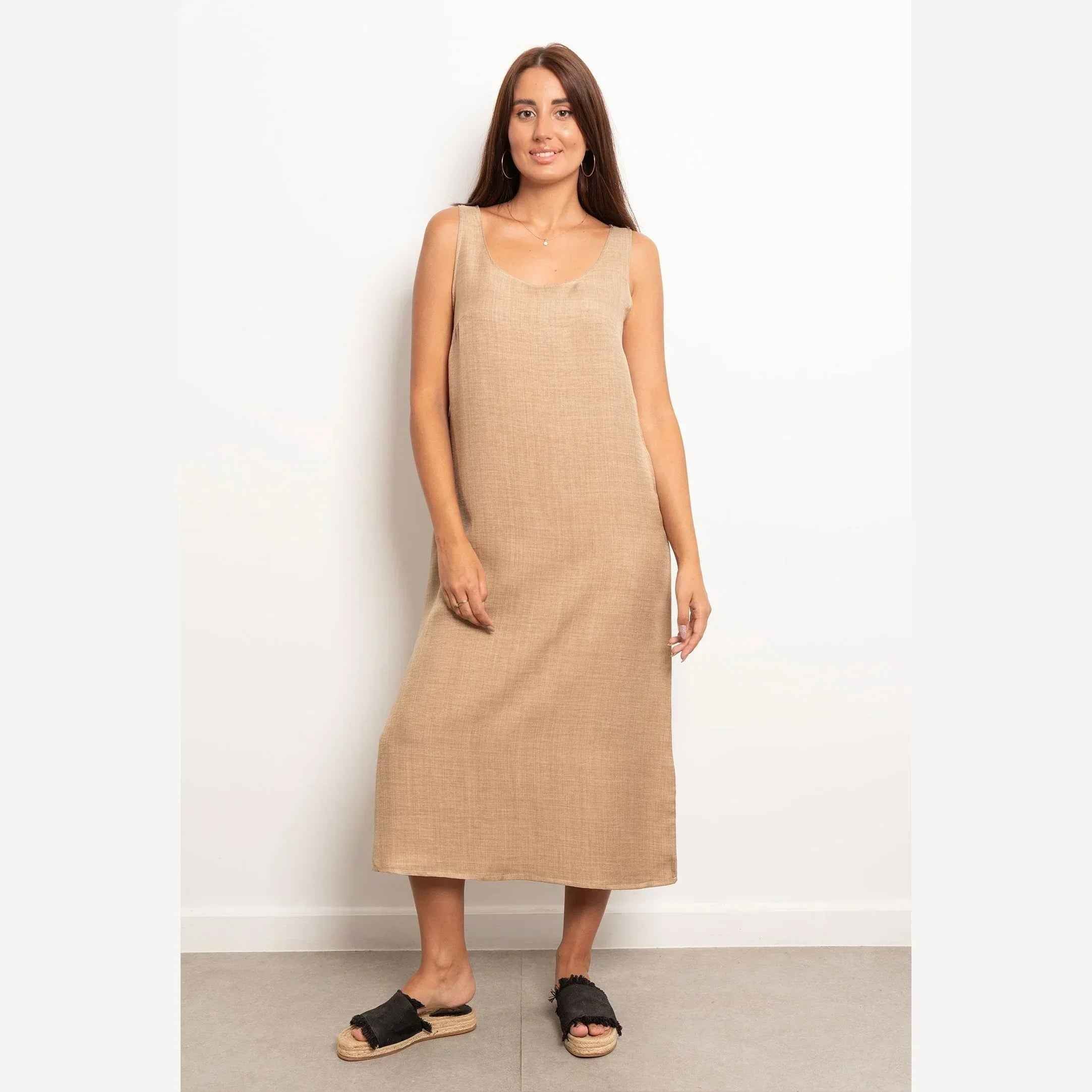 Round Neck Basic Linen Dress - Viva