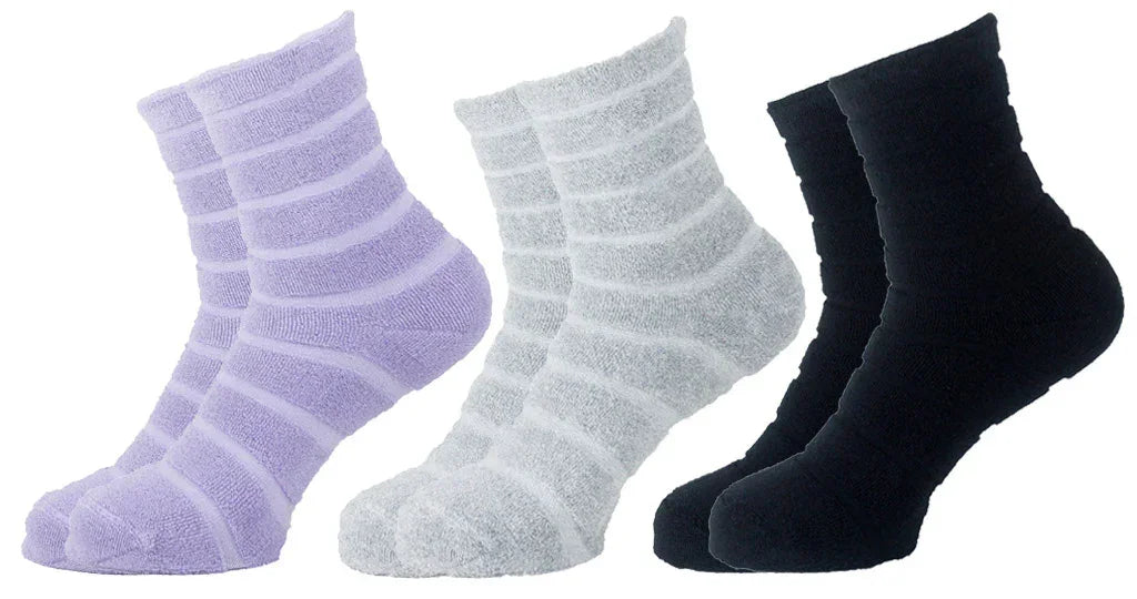 Women Set Of 3 Terry Socks Women ( Black-Grey-Purple ) - Sam Socks - Babazzaro