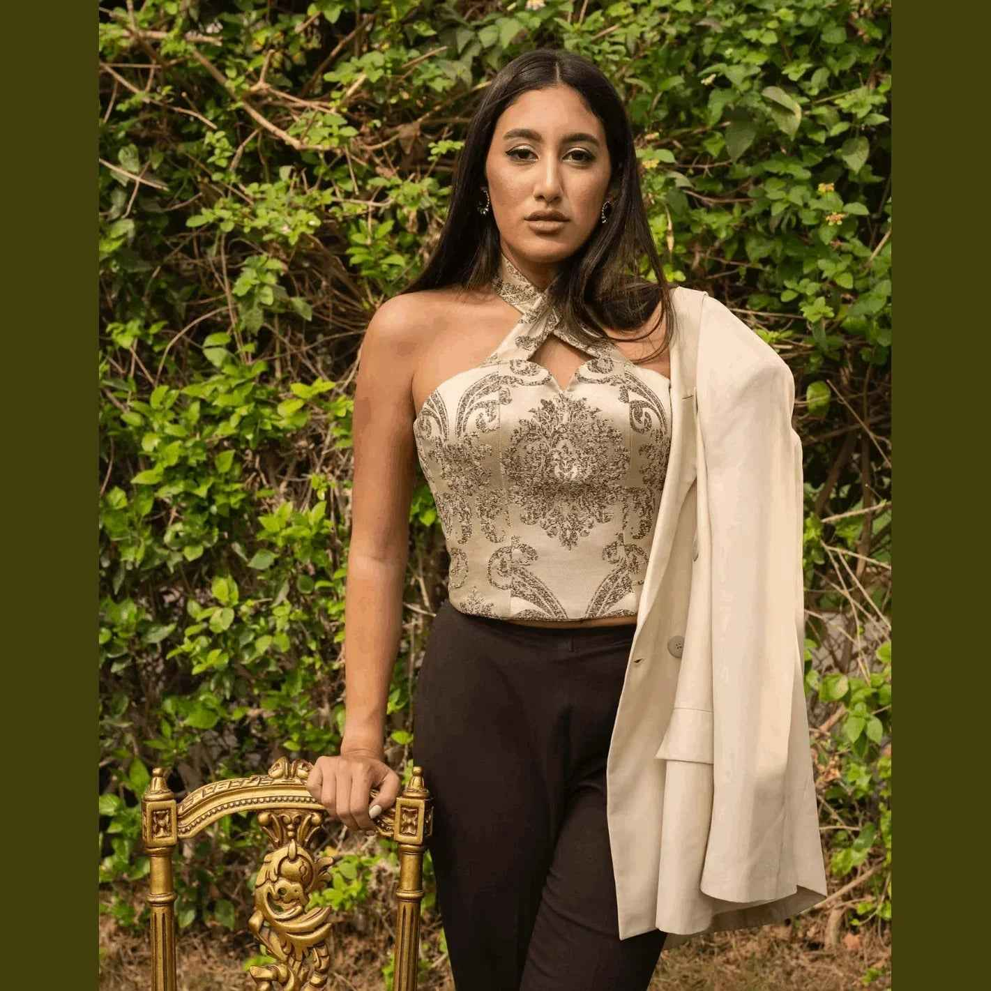 Gold Brocade Cross-Over Corset - Nosh