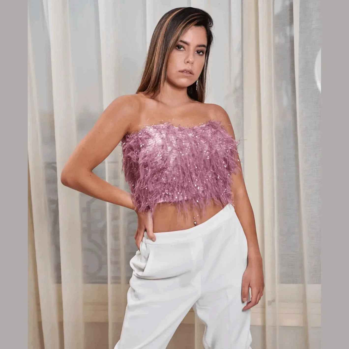 Hearted Lilac Fur Bustier - Nosh