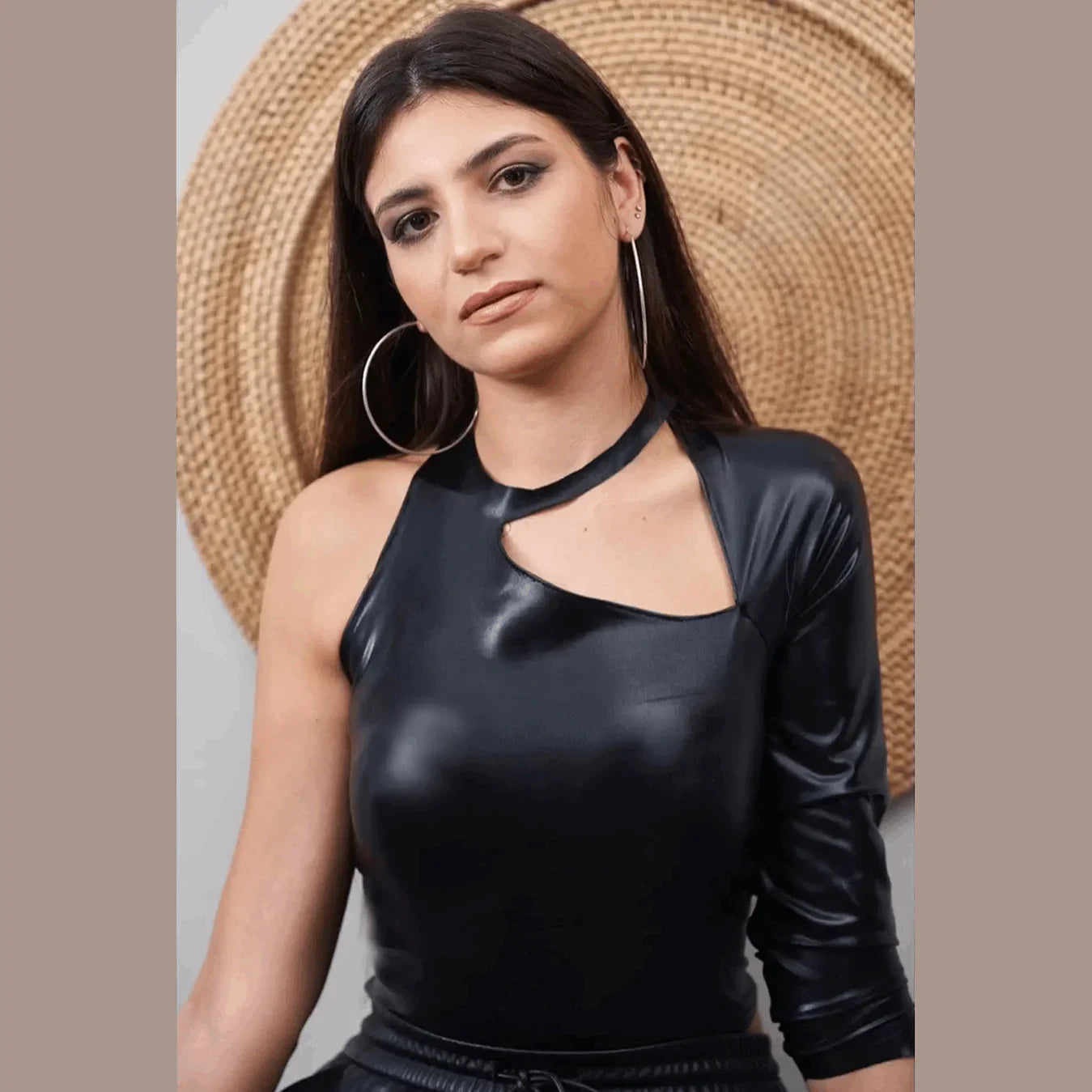 Nosh - One-Shoulder Black Faux Leather Top 1