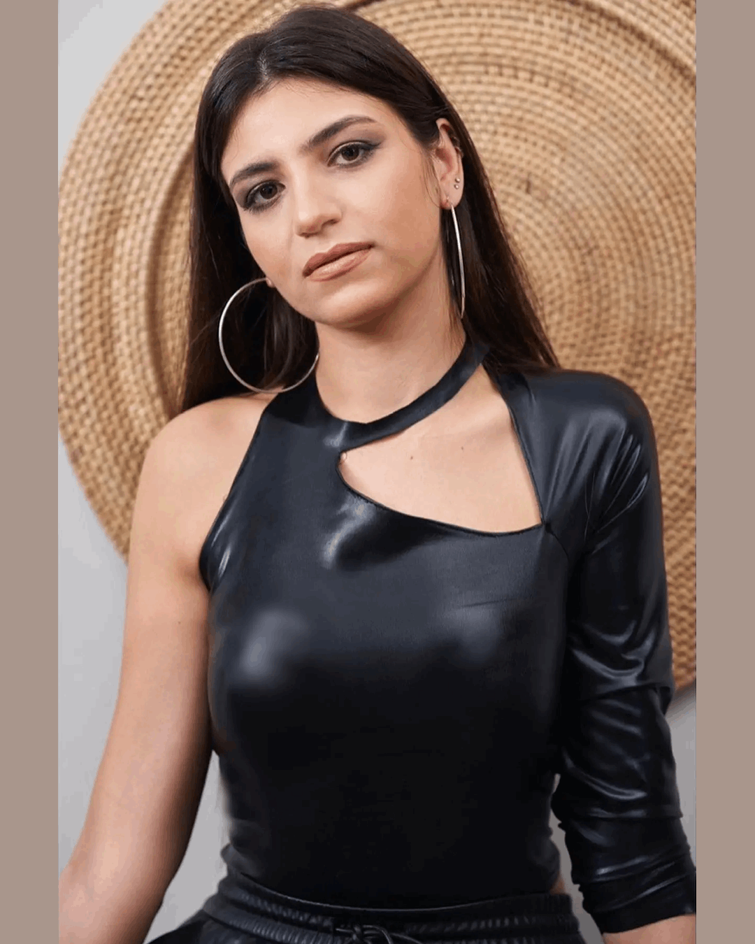 Nosh - One-Shoulder Black Faux Leather Top 1