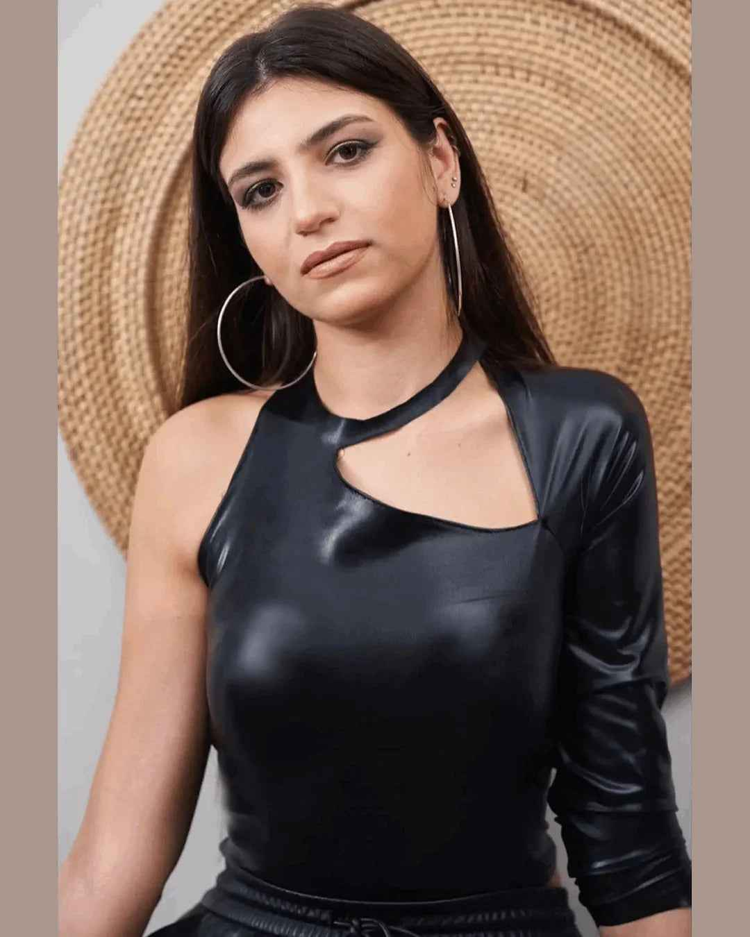 One-Shoulder Black Faux Leather Top - Nosh